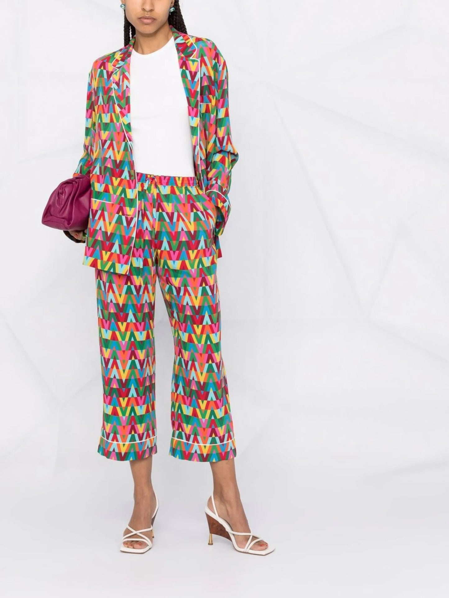 Optical silk trousers