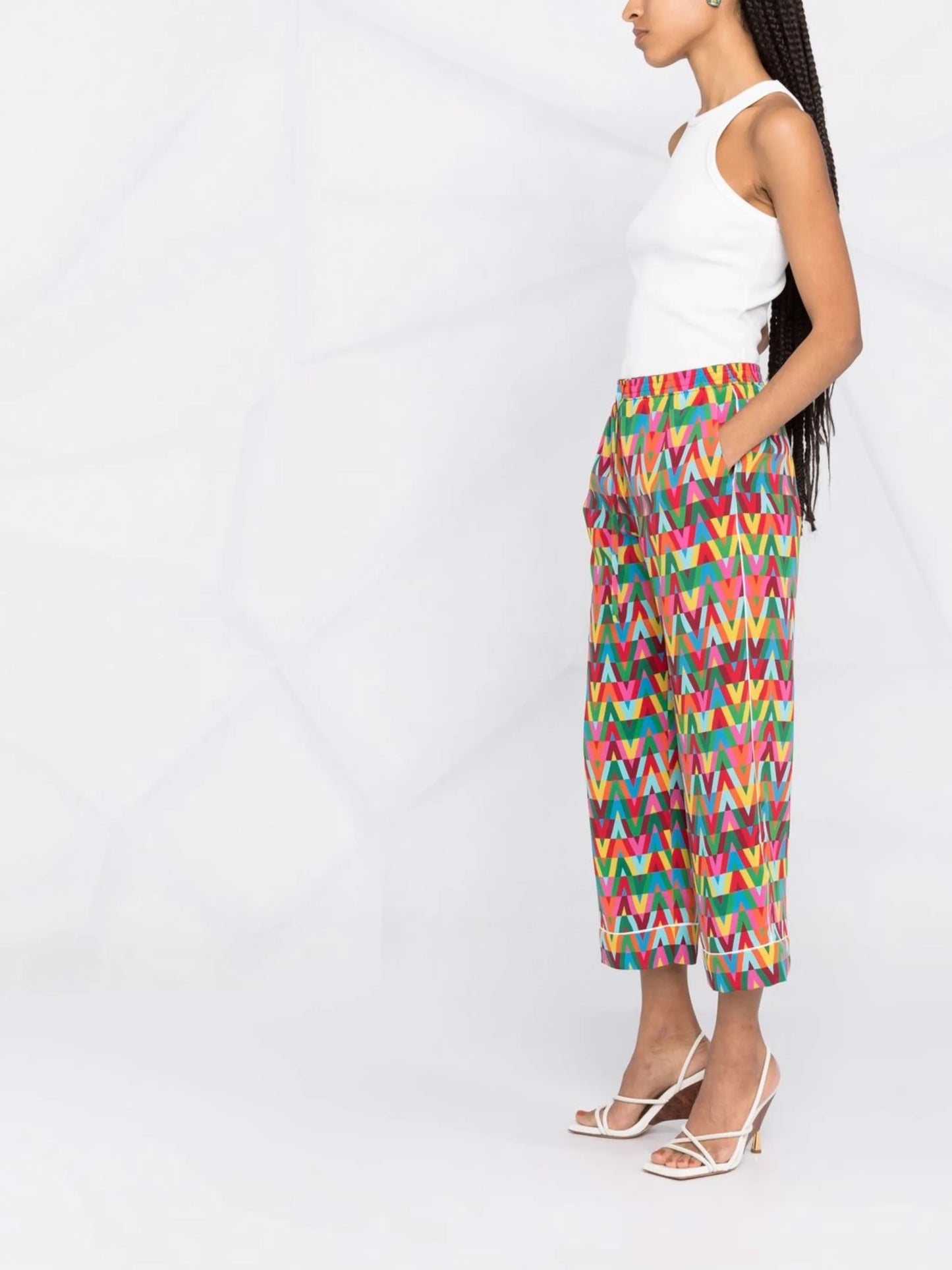 Optical silk trousers