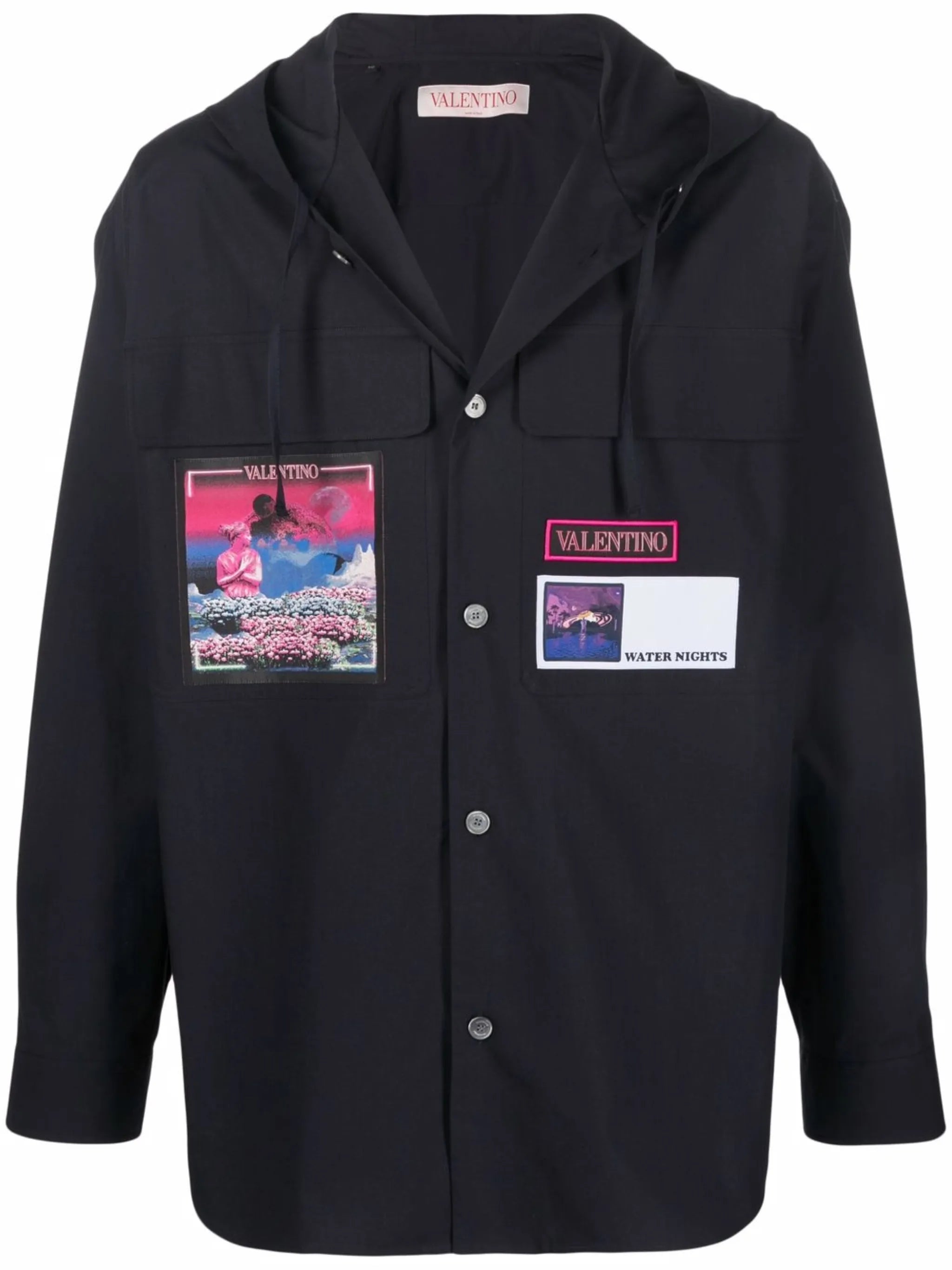 patch-detail hooded shirt