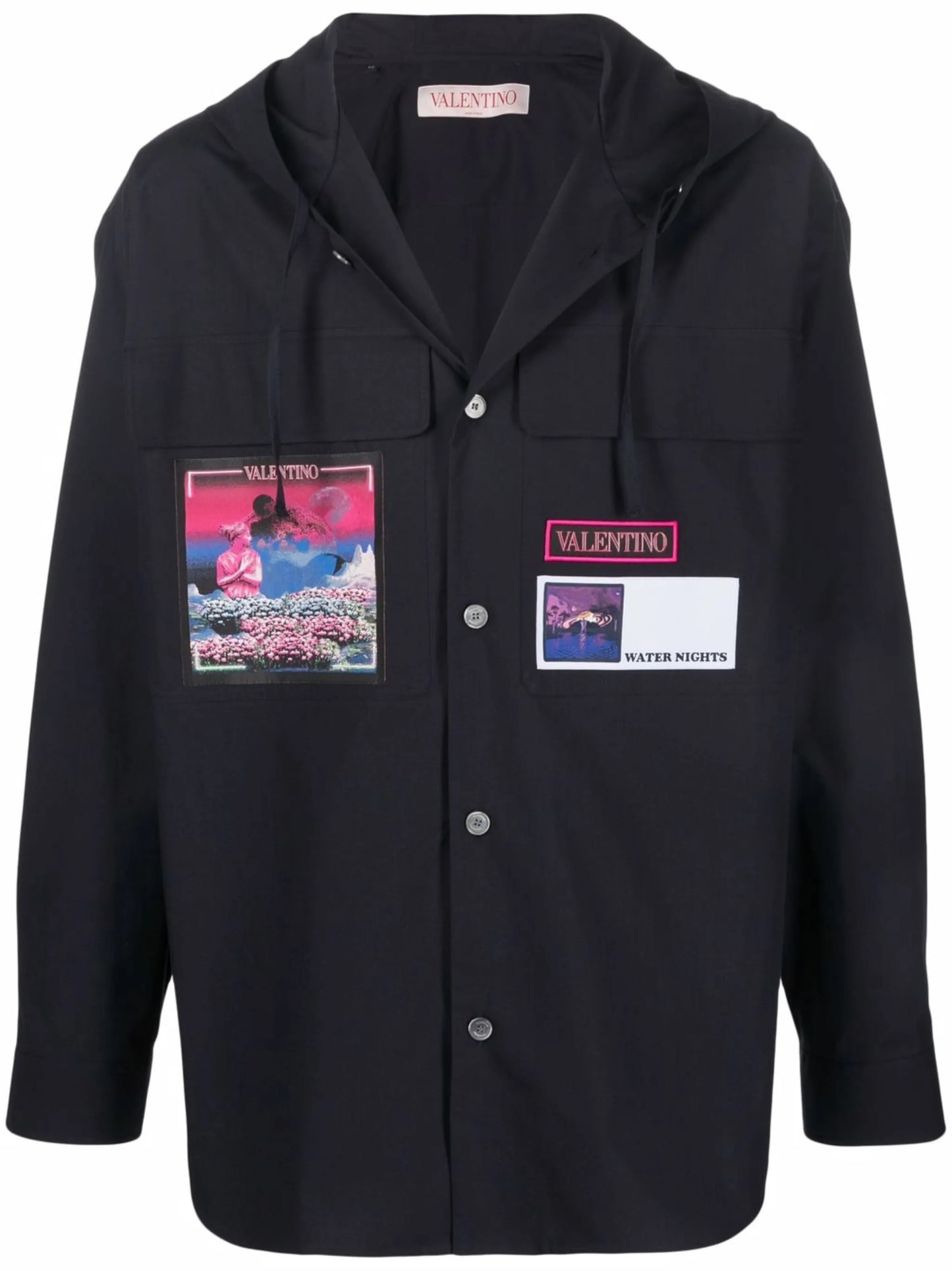 patch-detail hooded shirt
