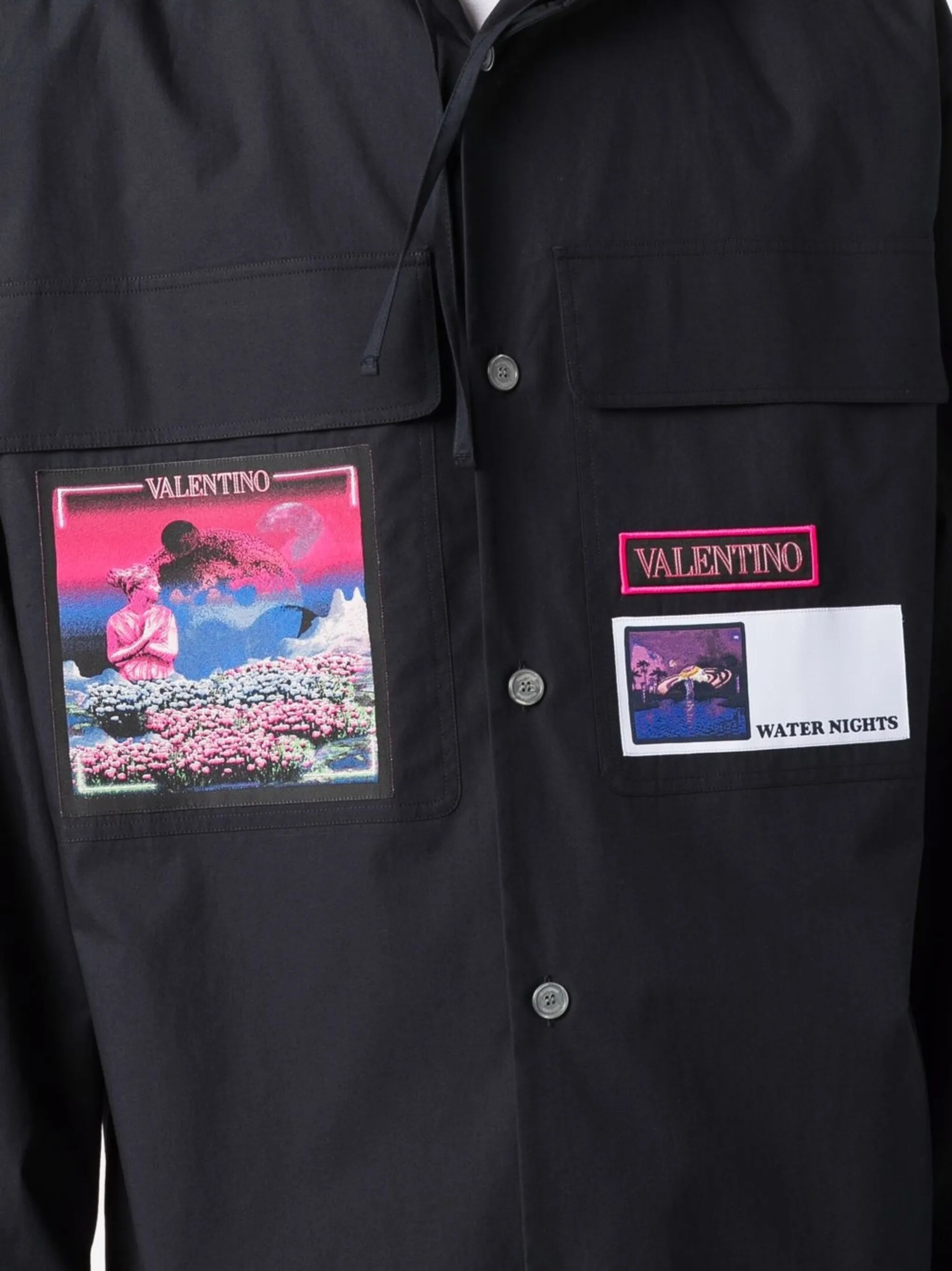 patch-detail hooded shirt