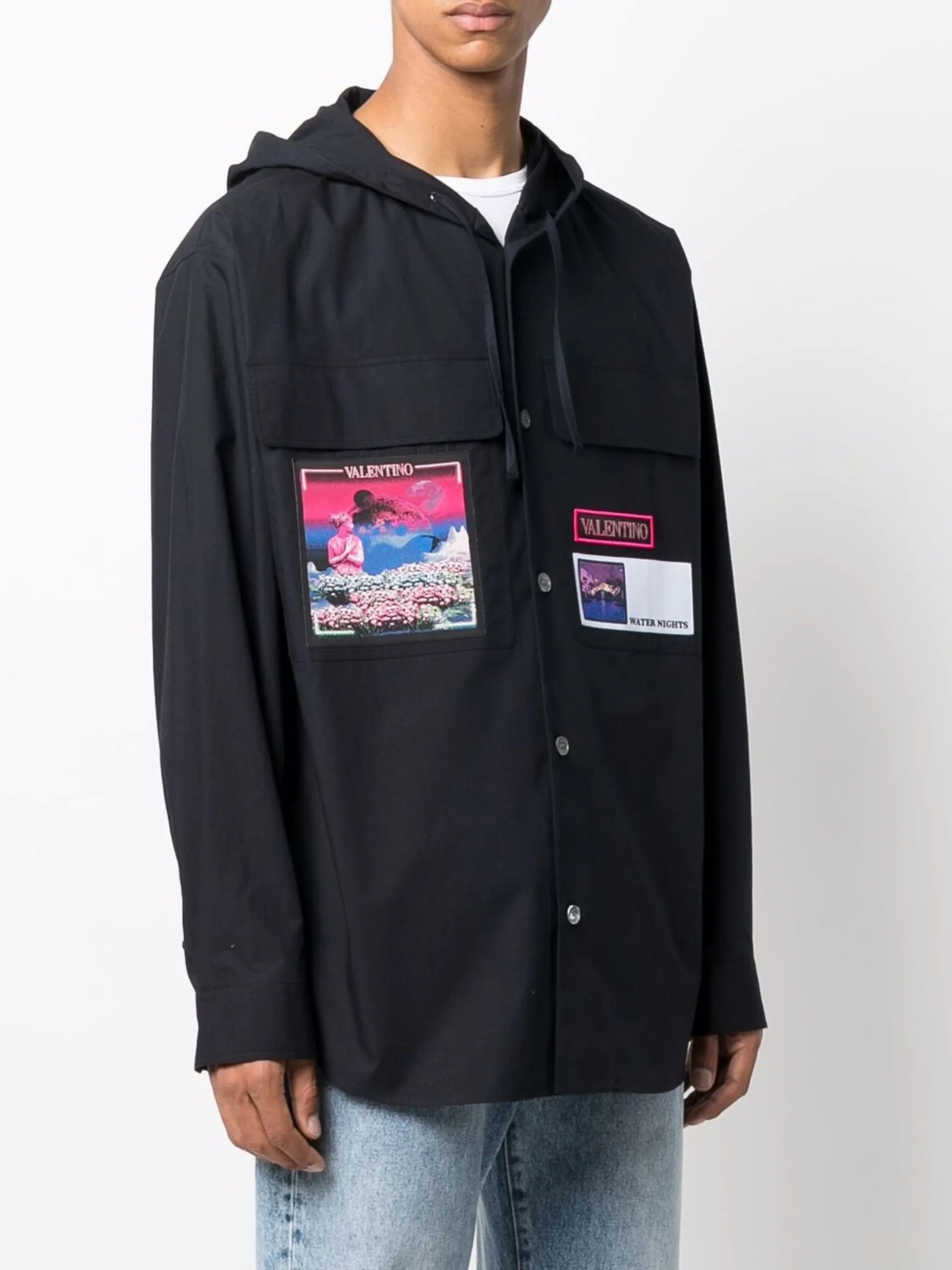 patch-detail hooded shirt