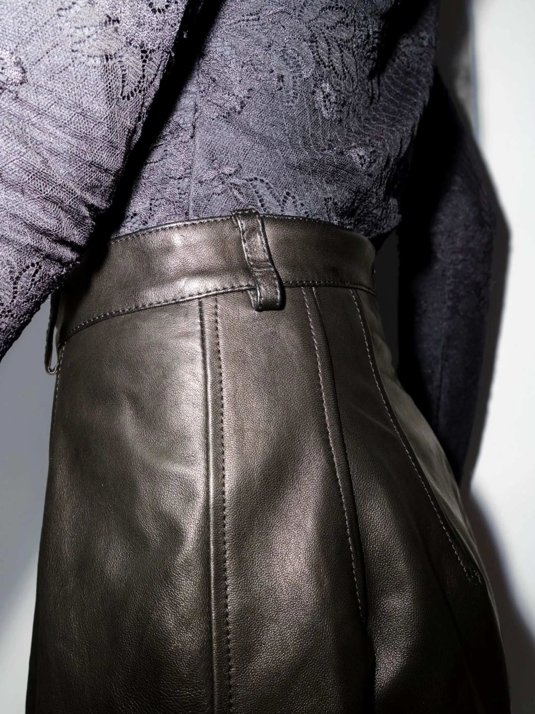 lambskin high-waisted midi skirt