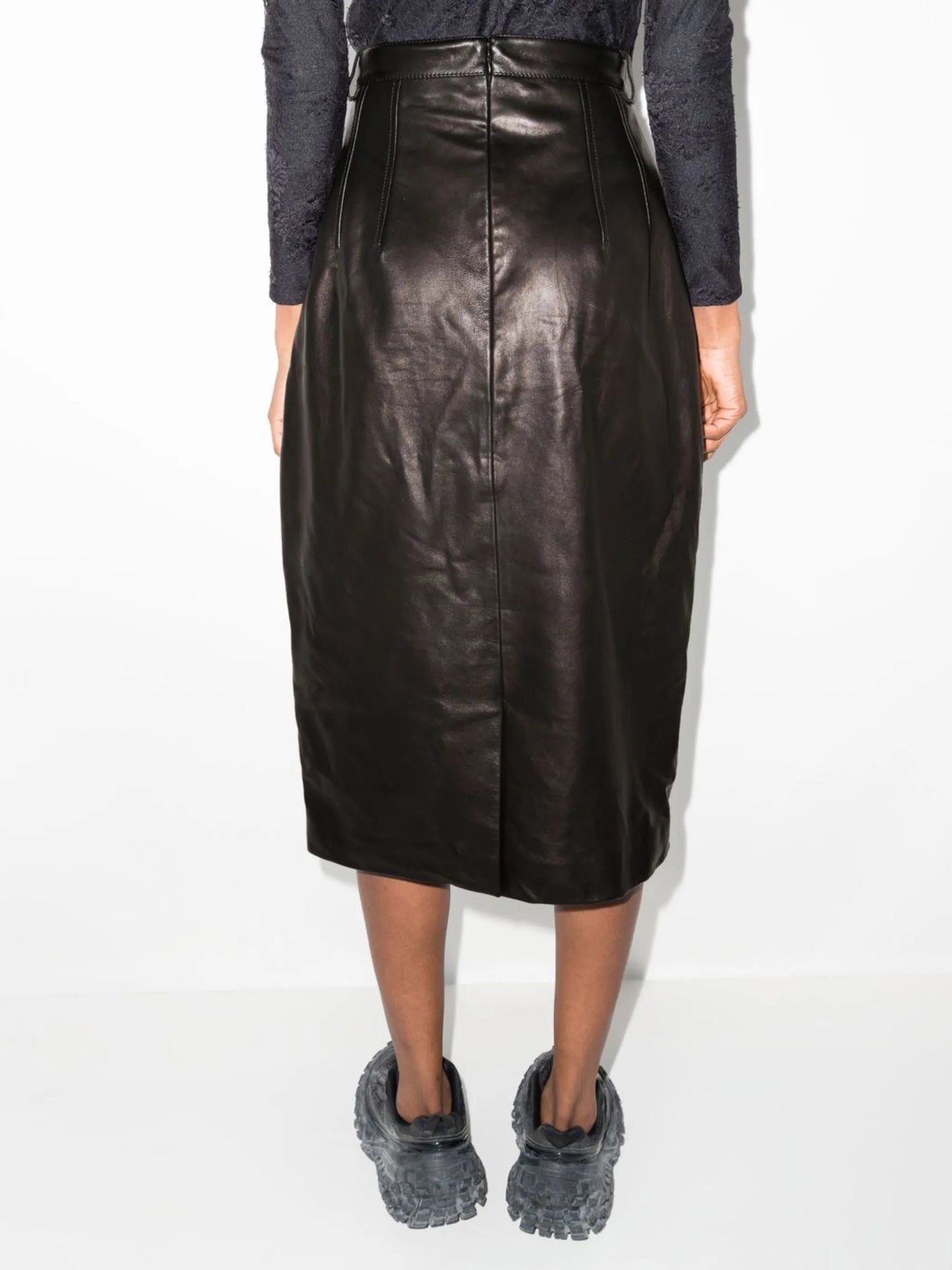 lambskin high-waisted midi skirt