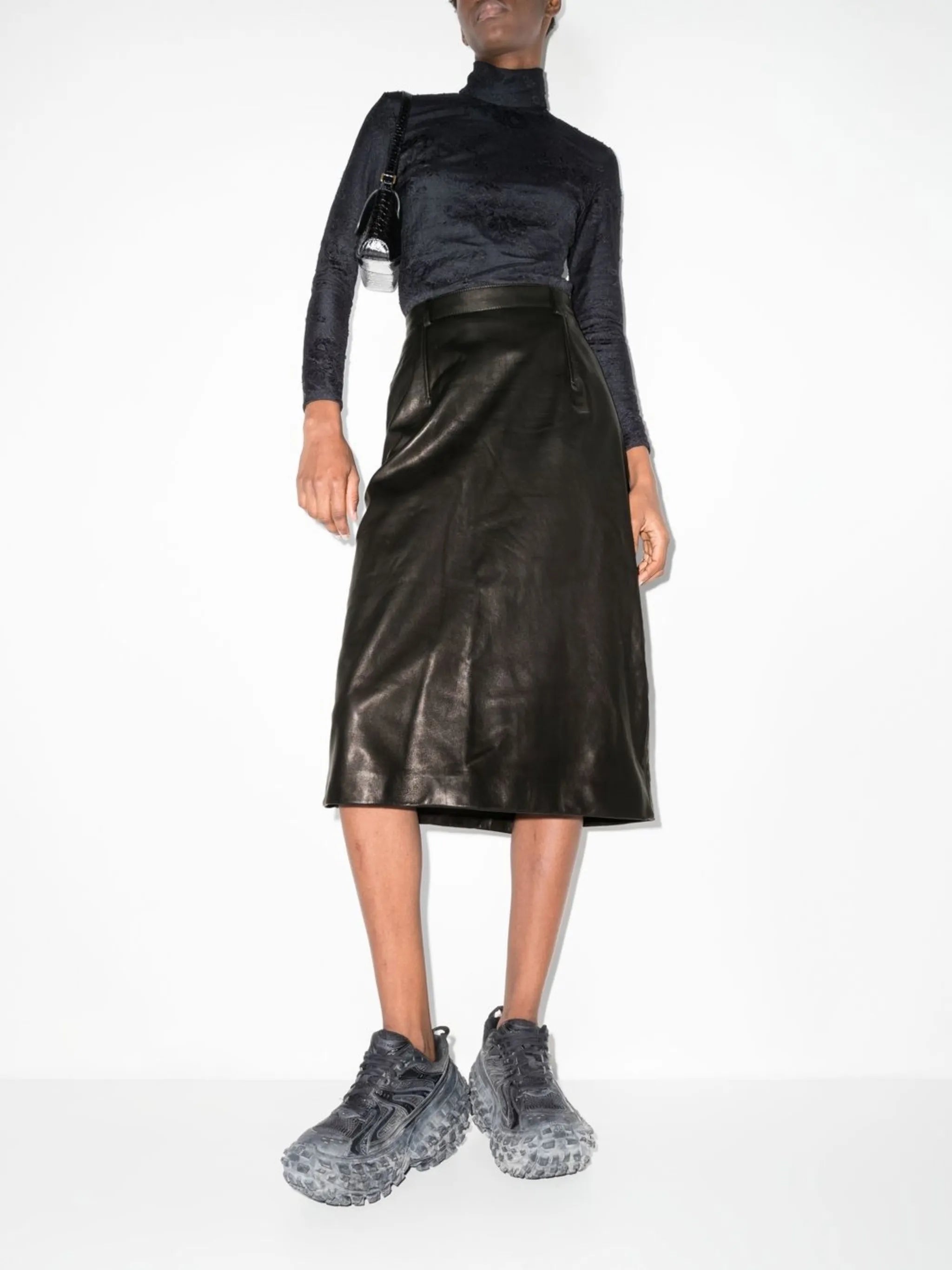 lambskin high-waisted midi skirt