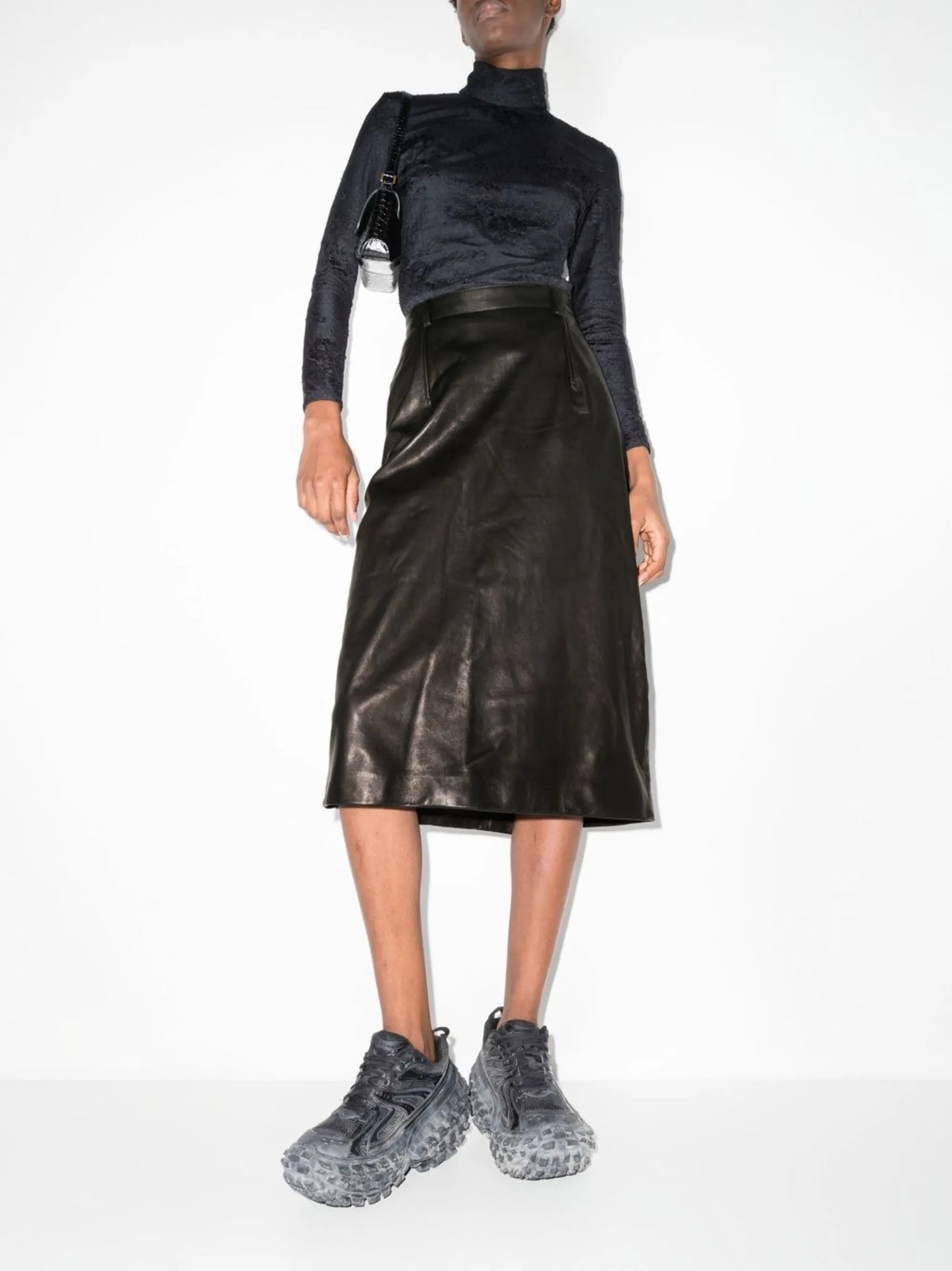 lambskin high-waisted midi skirt