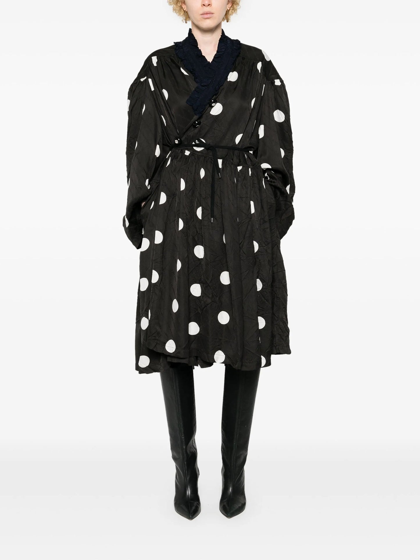 Backwrap polka-dot print dress