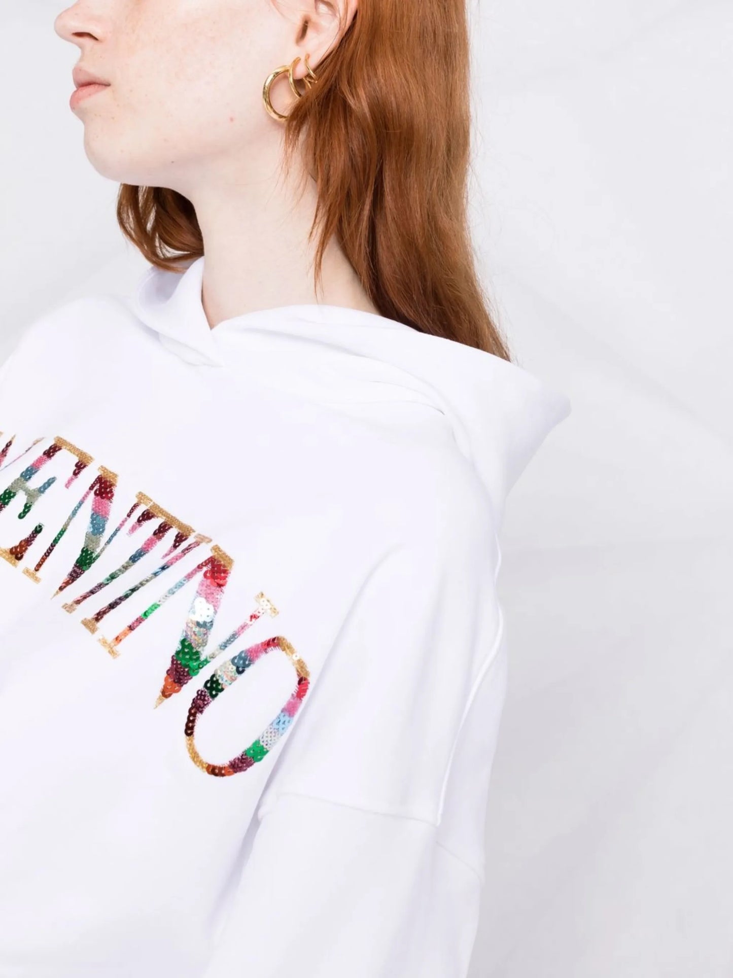 sequin-logo drawstring hoodie
