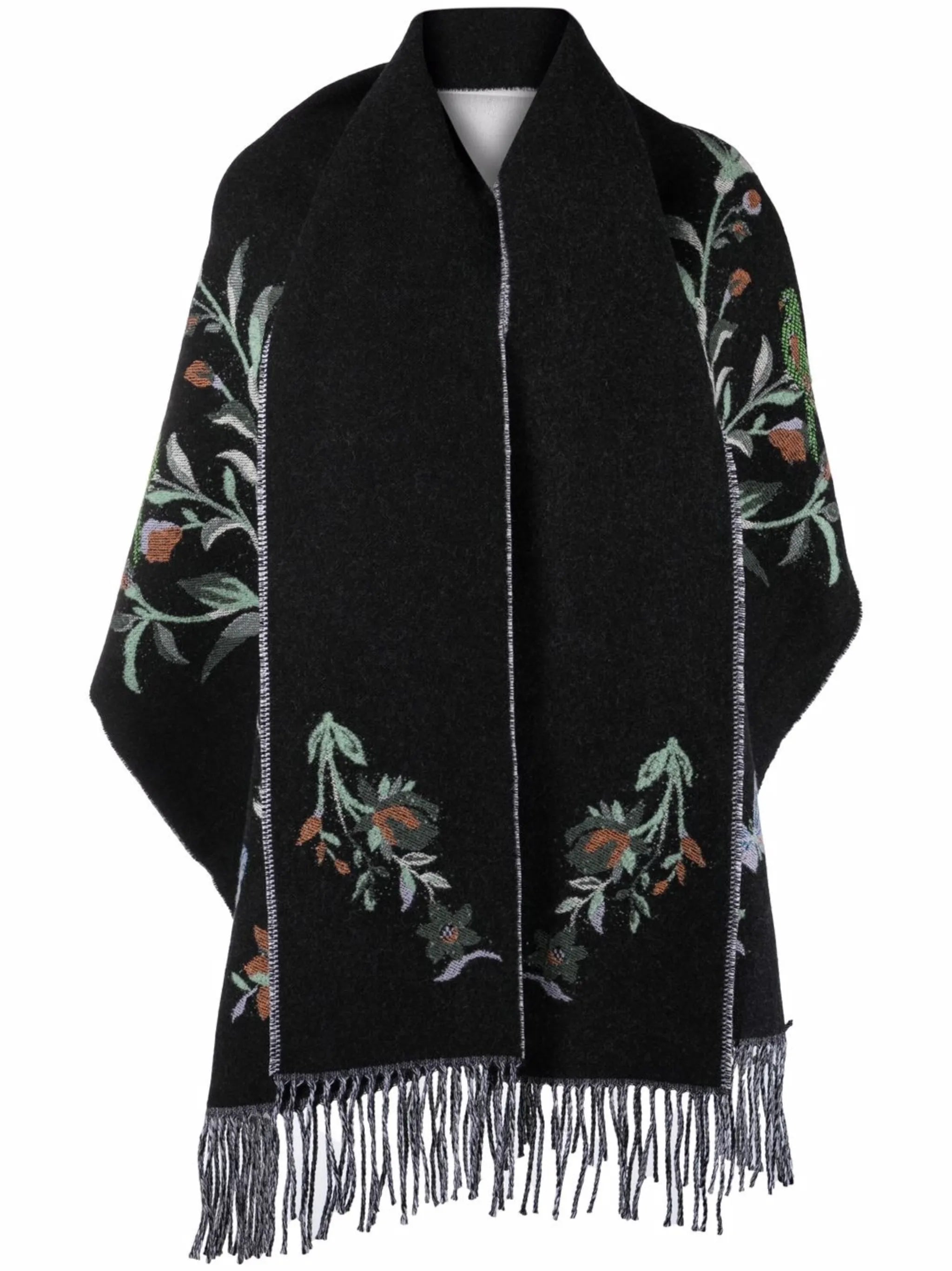 floral-embroidery fringed scarf
