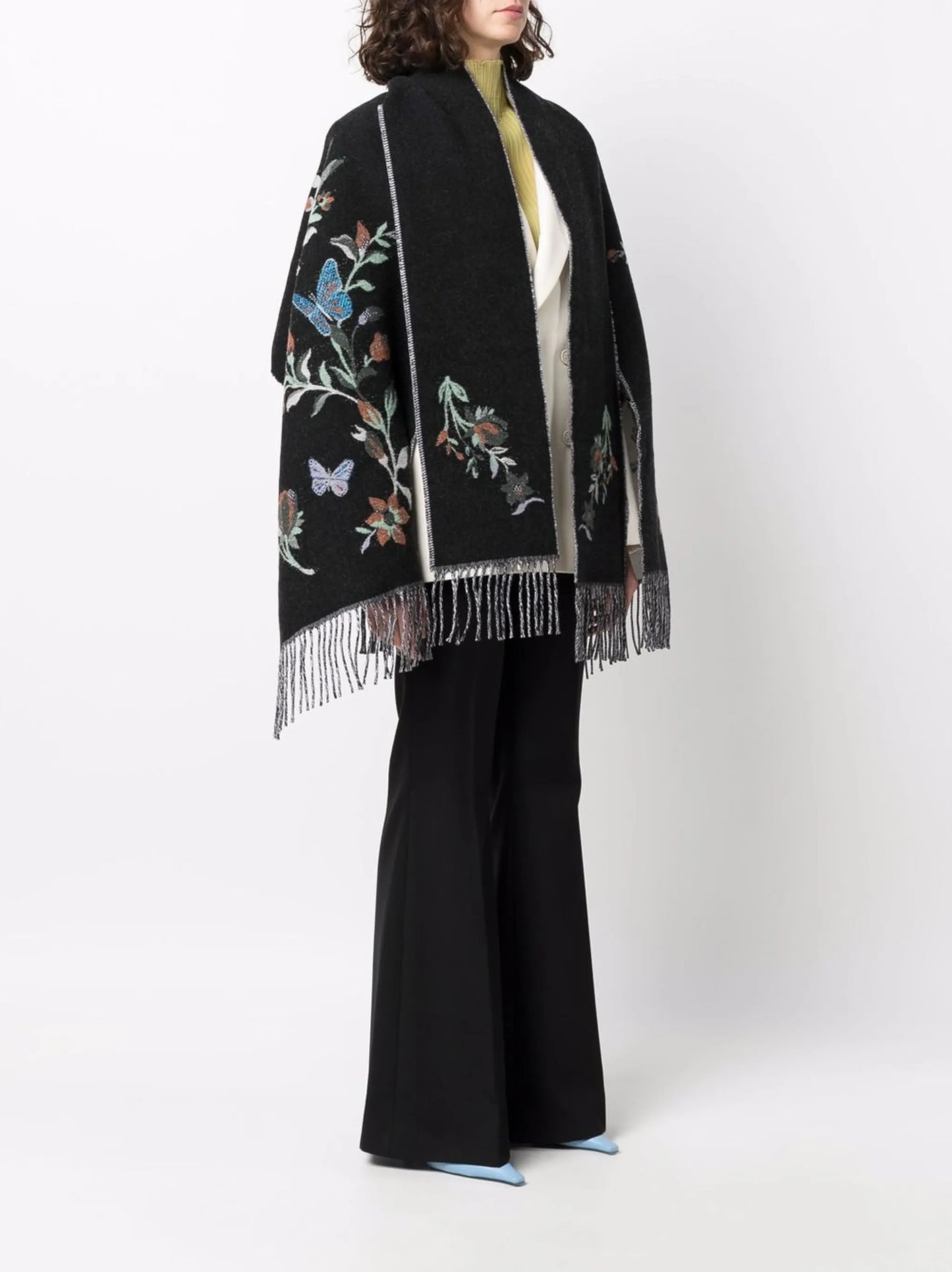 floral-embroidery fringed scarf