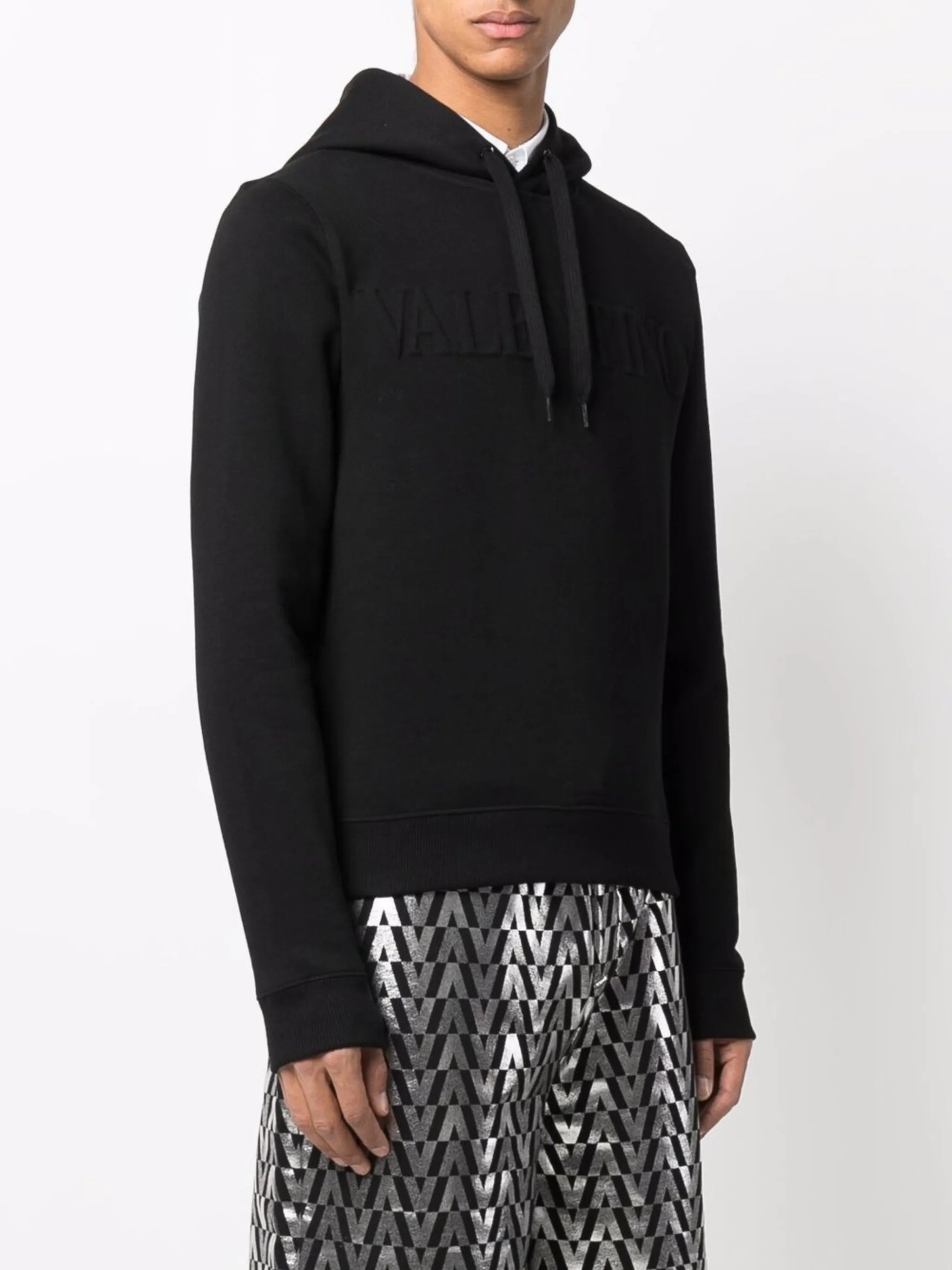 embossed logo drawstring hoodie