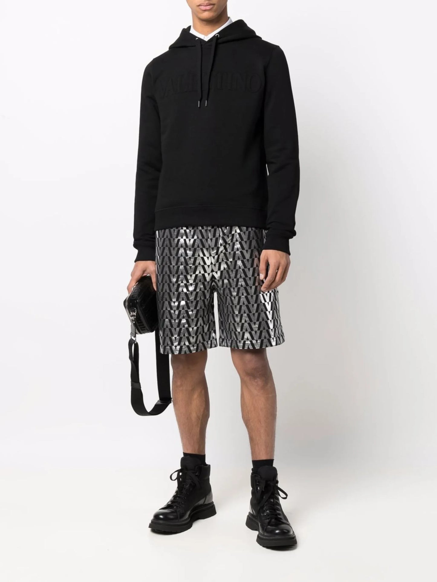 embossed logo drawstring hoodie