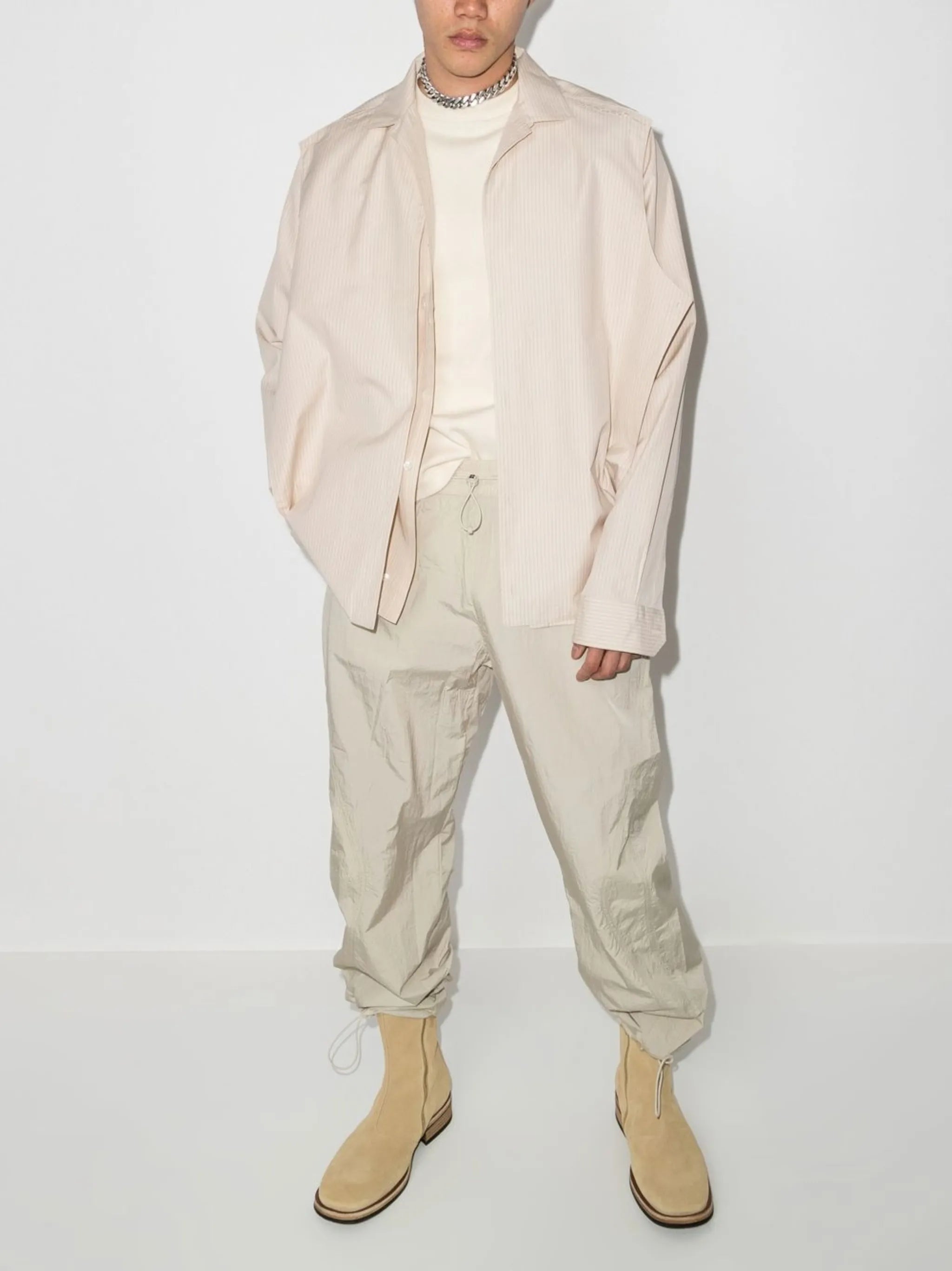 layered pinstripe shirt