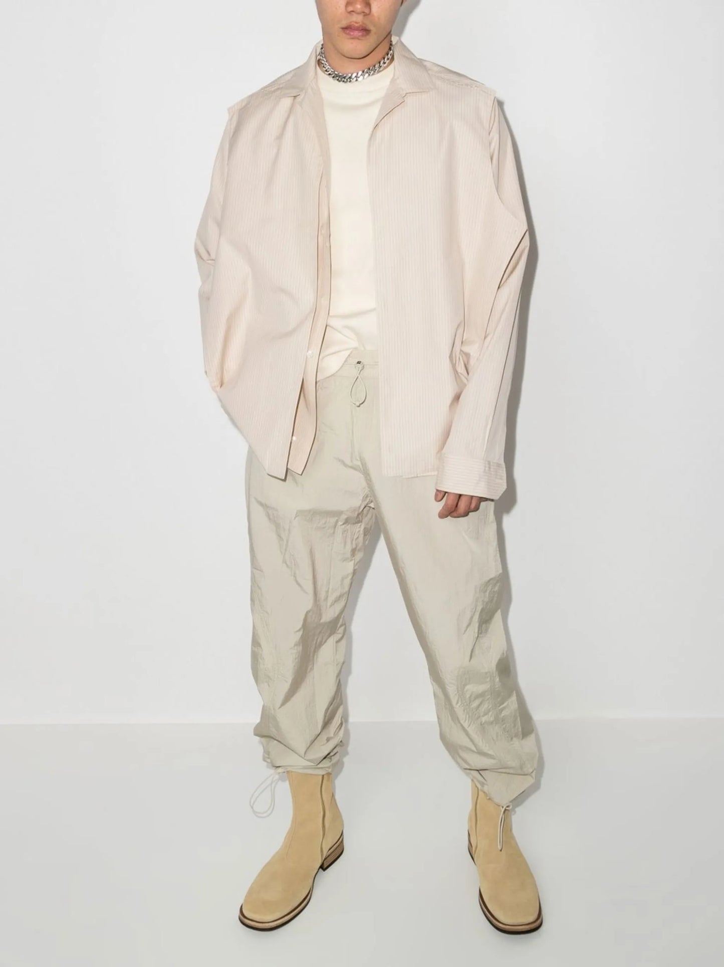 layered pinstripe shirt