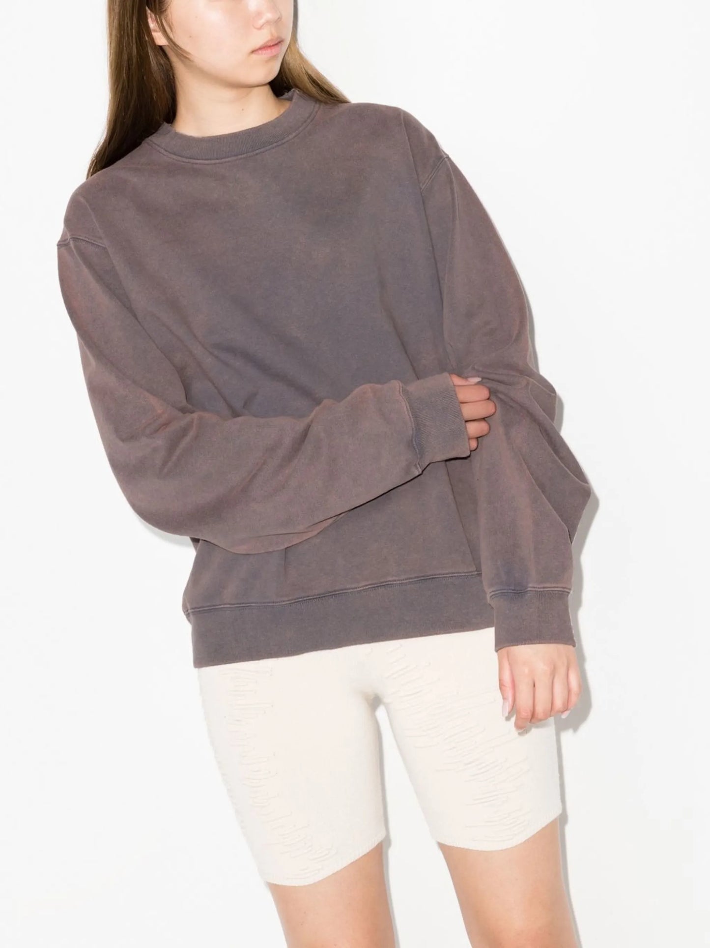 bleached-wash crew-neck sweatshirt