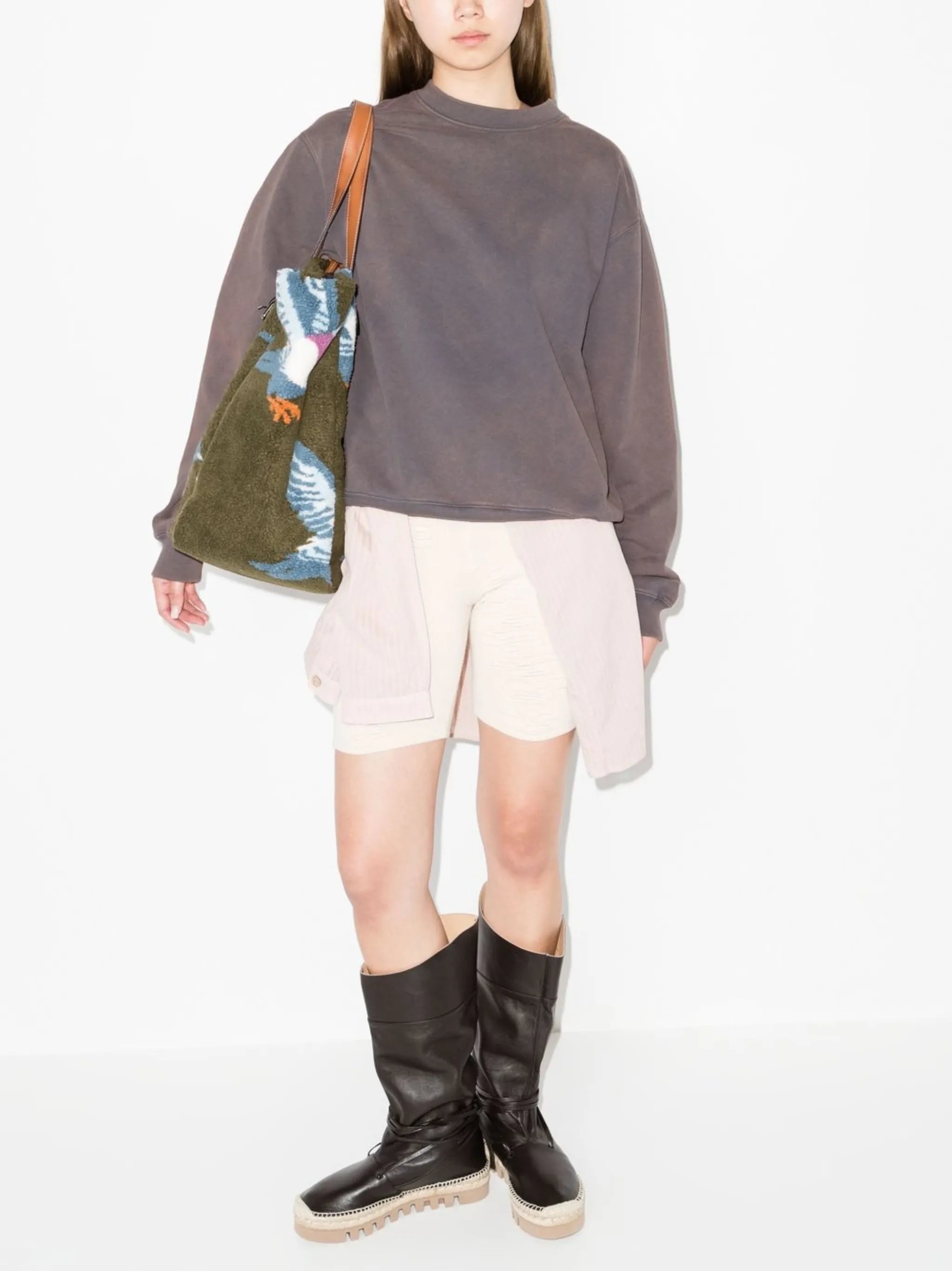 bleached-wash crew-neck sweatshirt