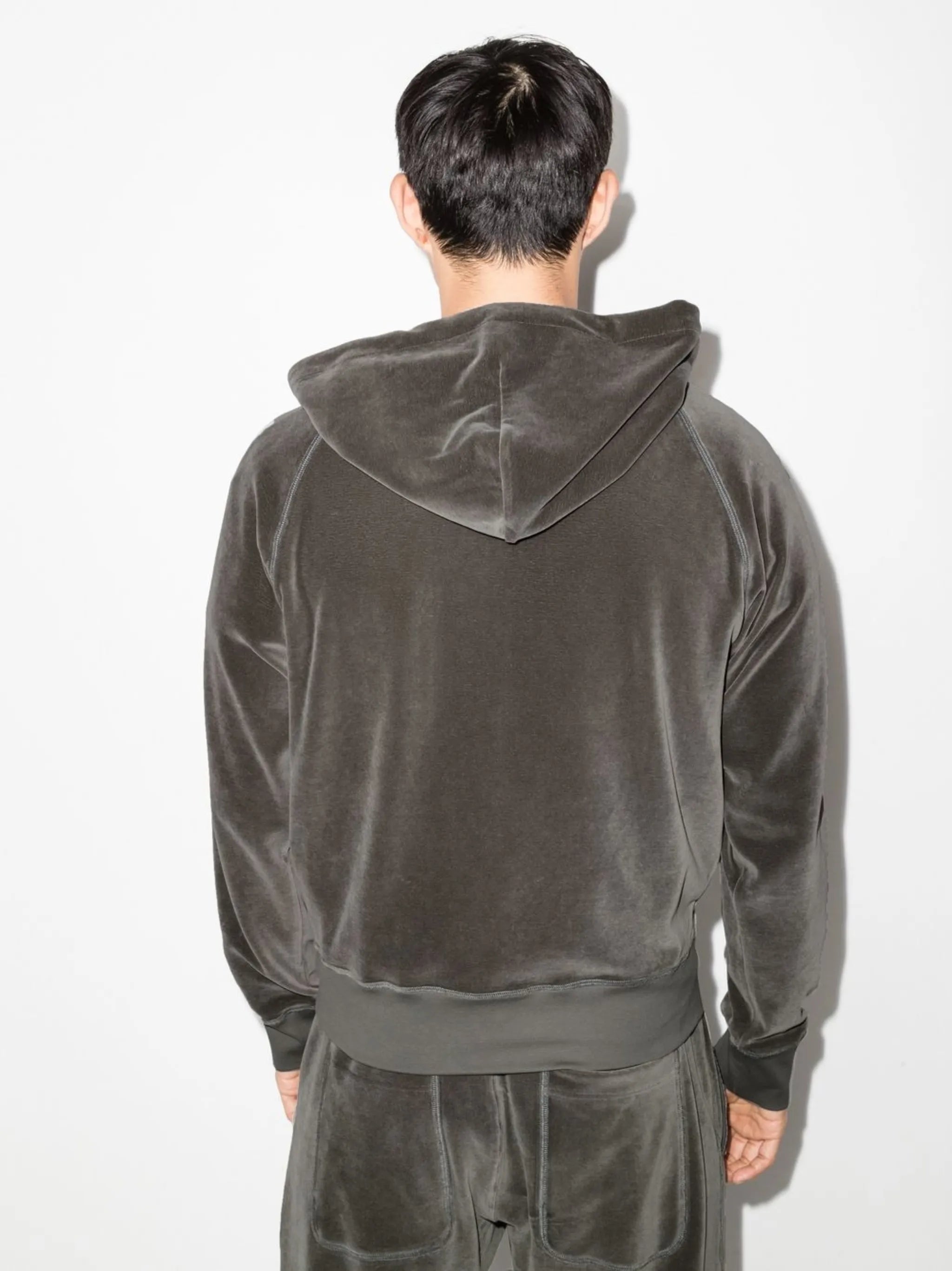 velour zip-fastening hoodie