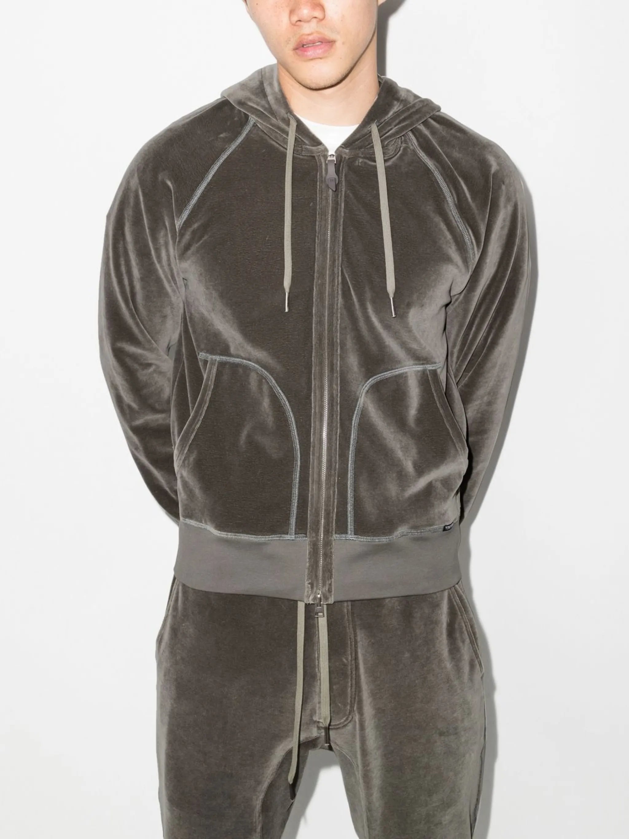 velour zip-fastening hoodie