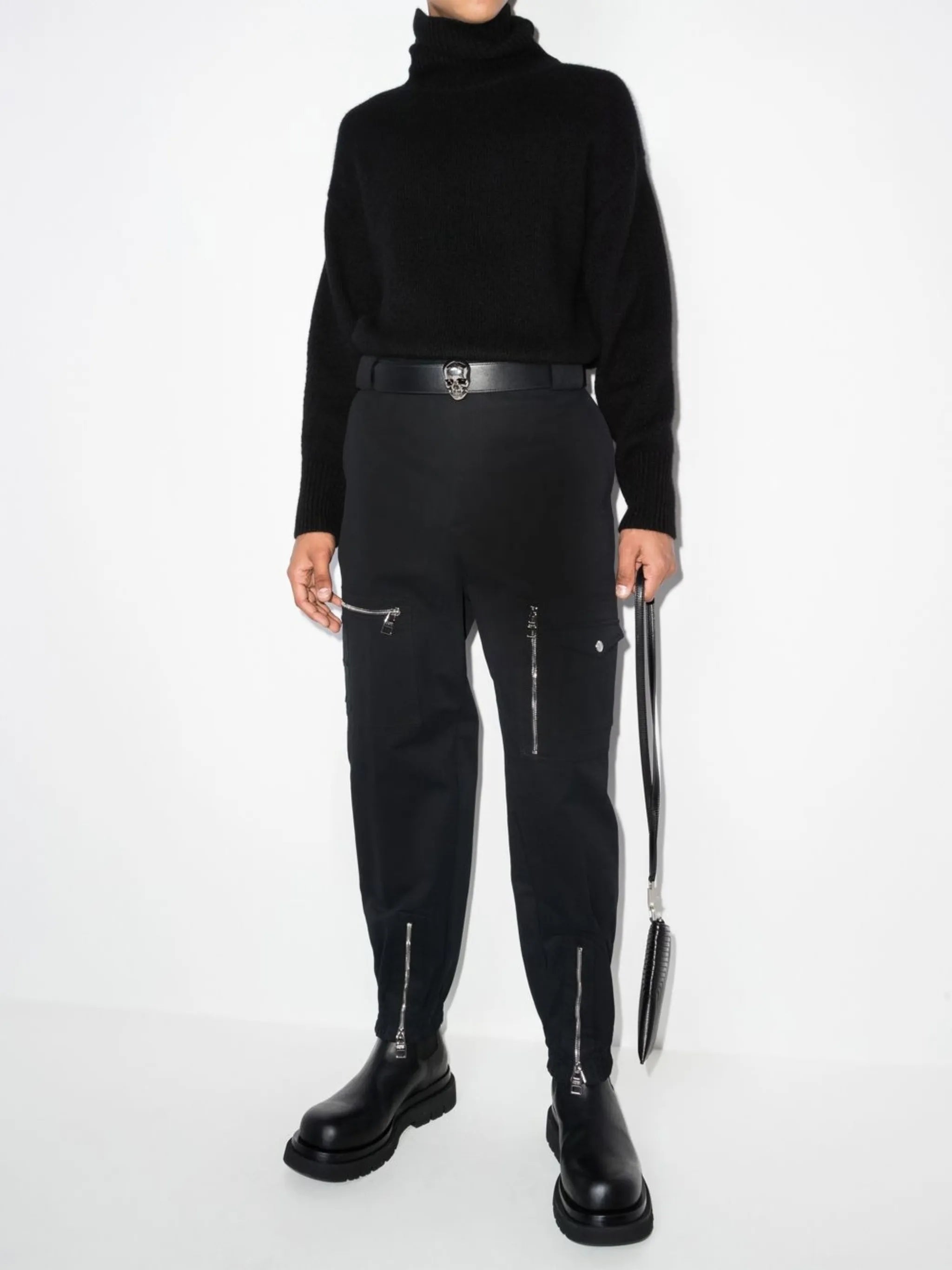 zip-detailing tapered trousers