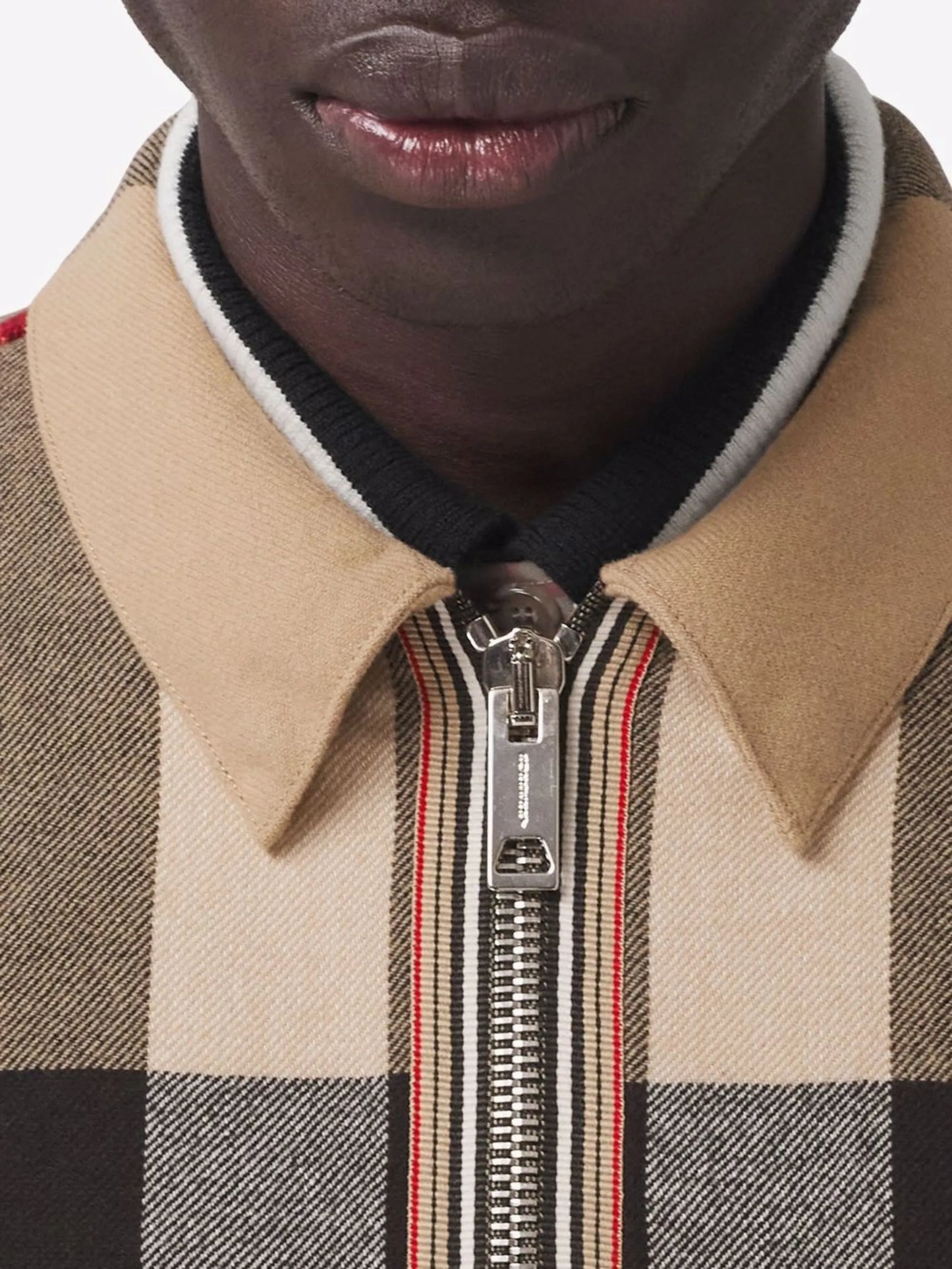check wool-cotton zip-front shirt