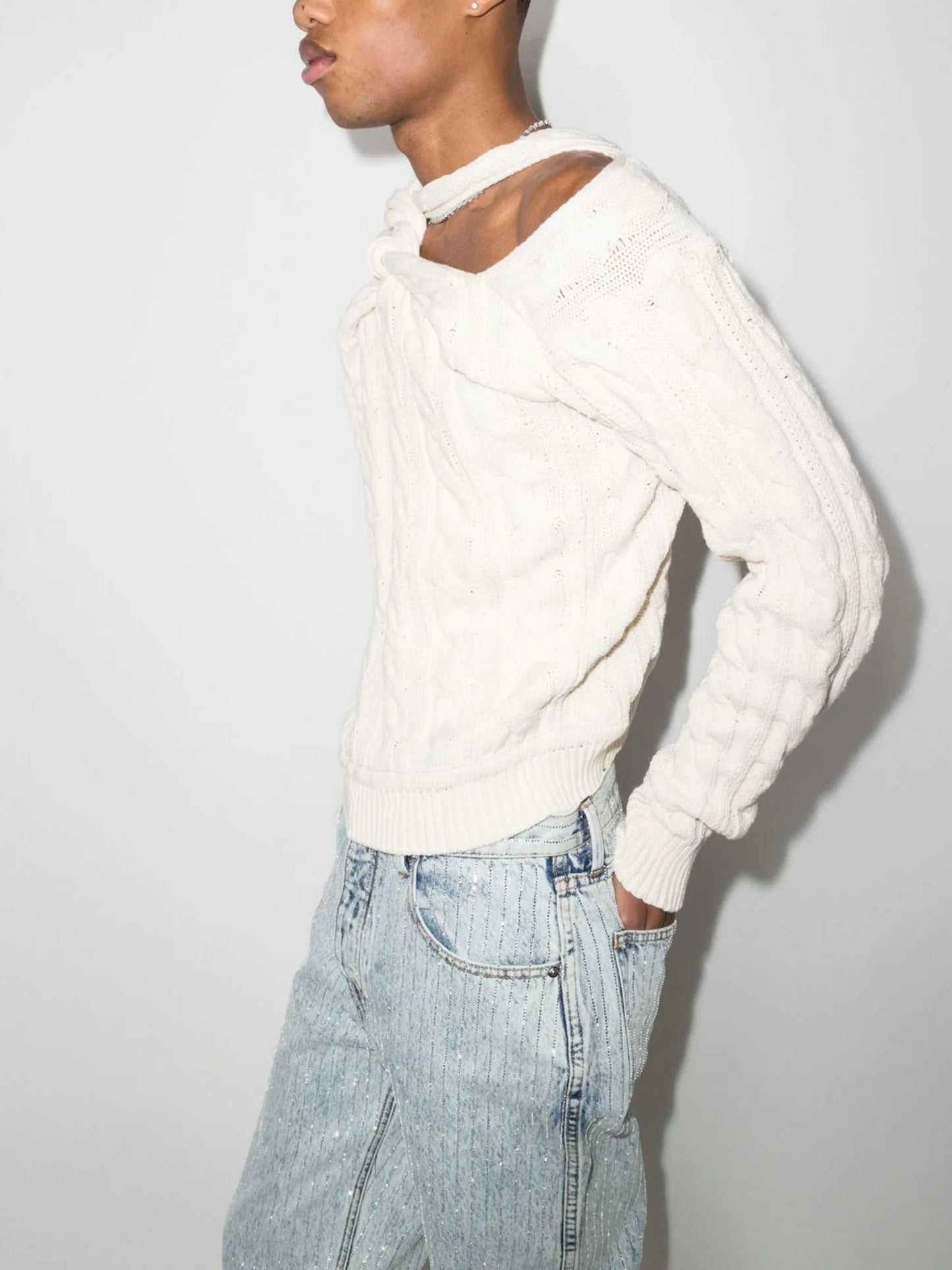 knot-detail cable knit jumper