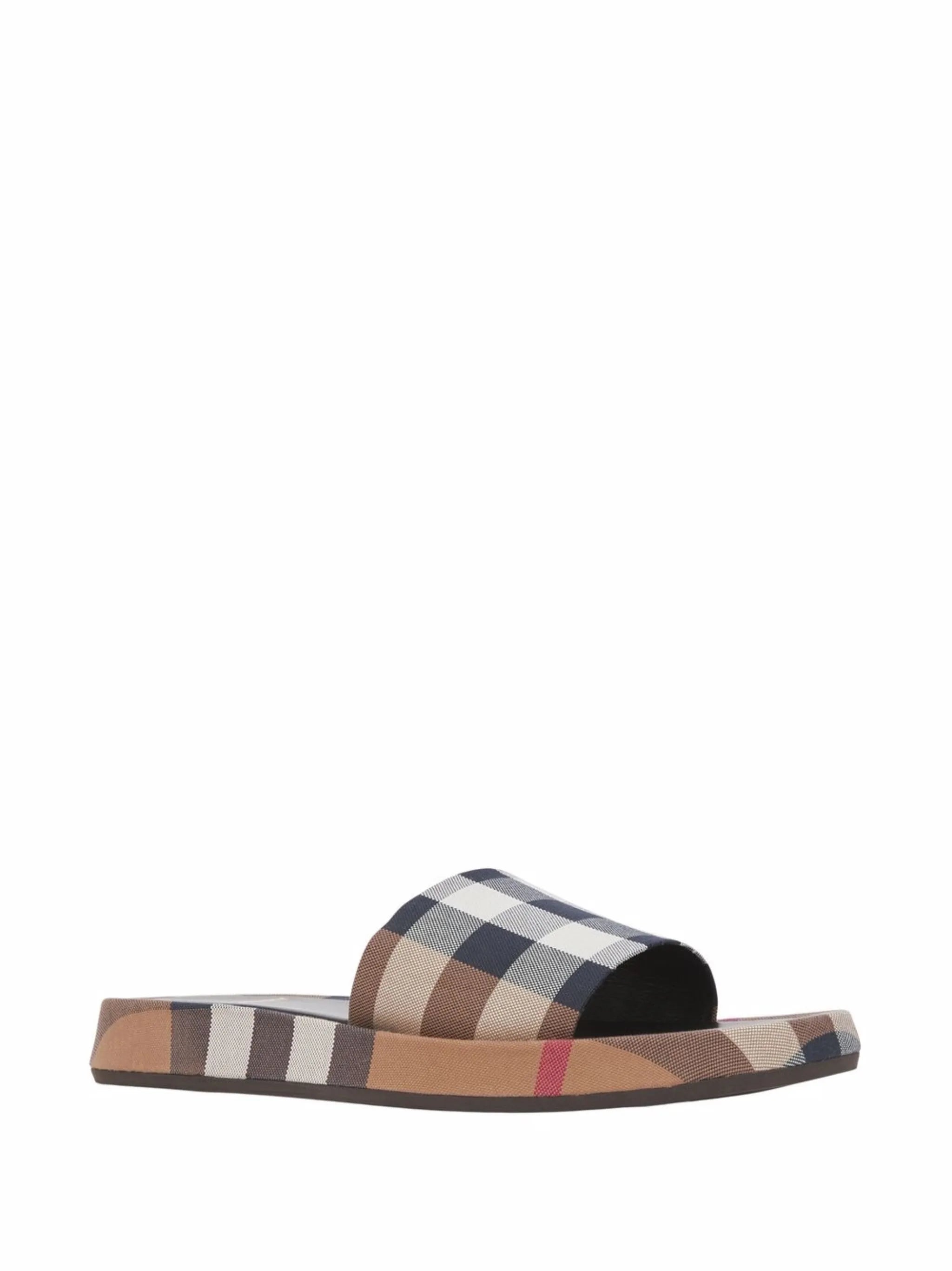 check-print cotton slides