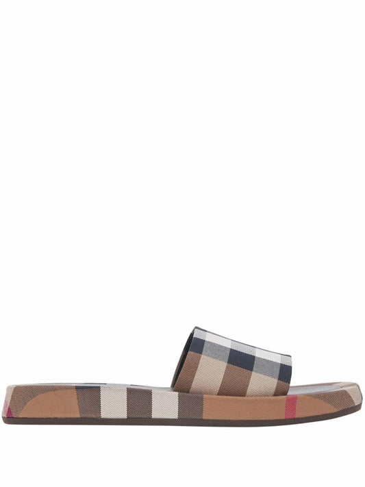 check-print cotton slides
