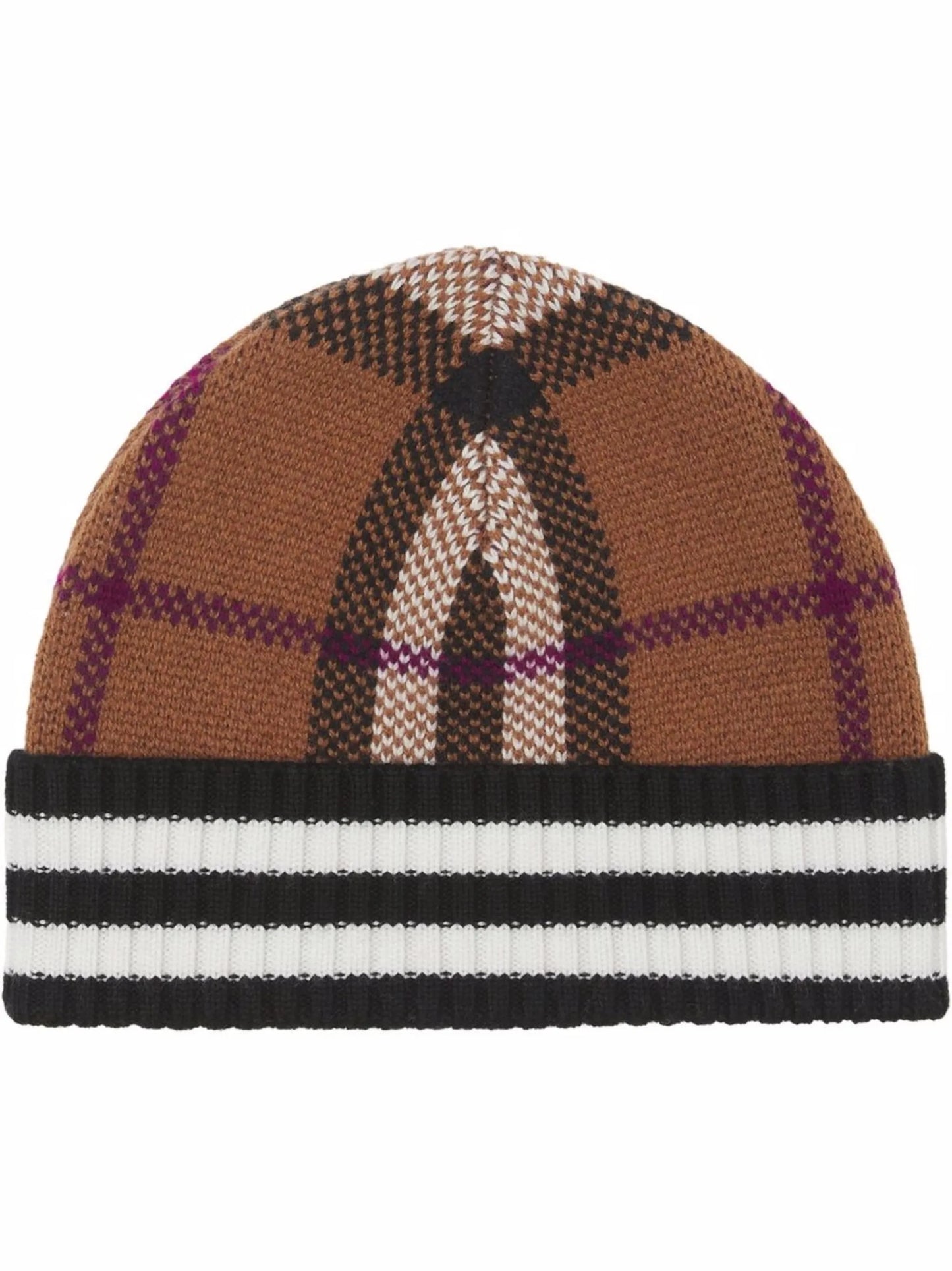 check-pattern cashmere beanie hat