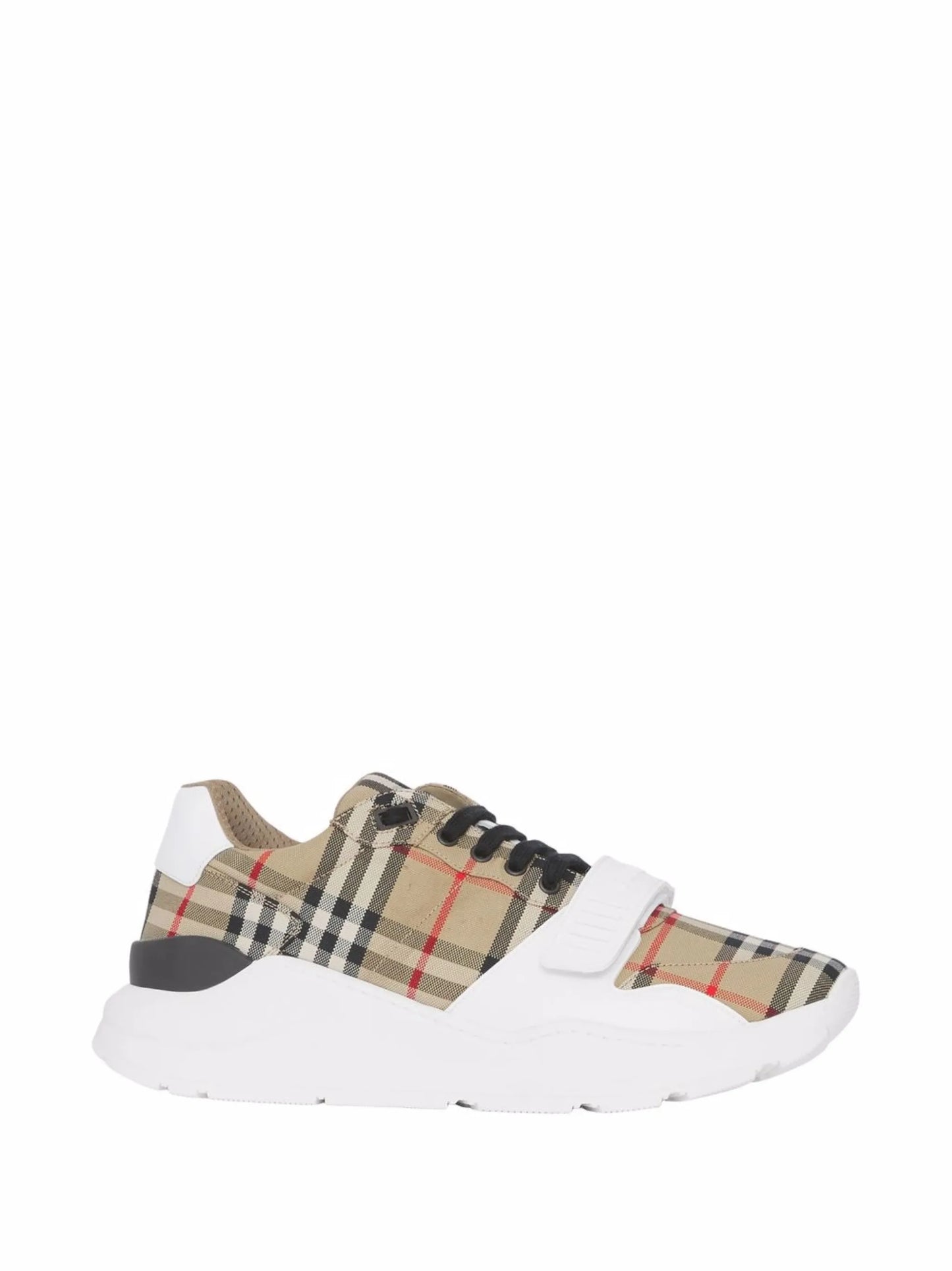 Check, suede and leather sneakers