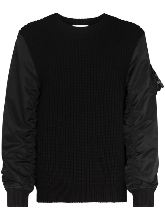 contrast-sleeve ribbed-knit jumper
