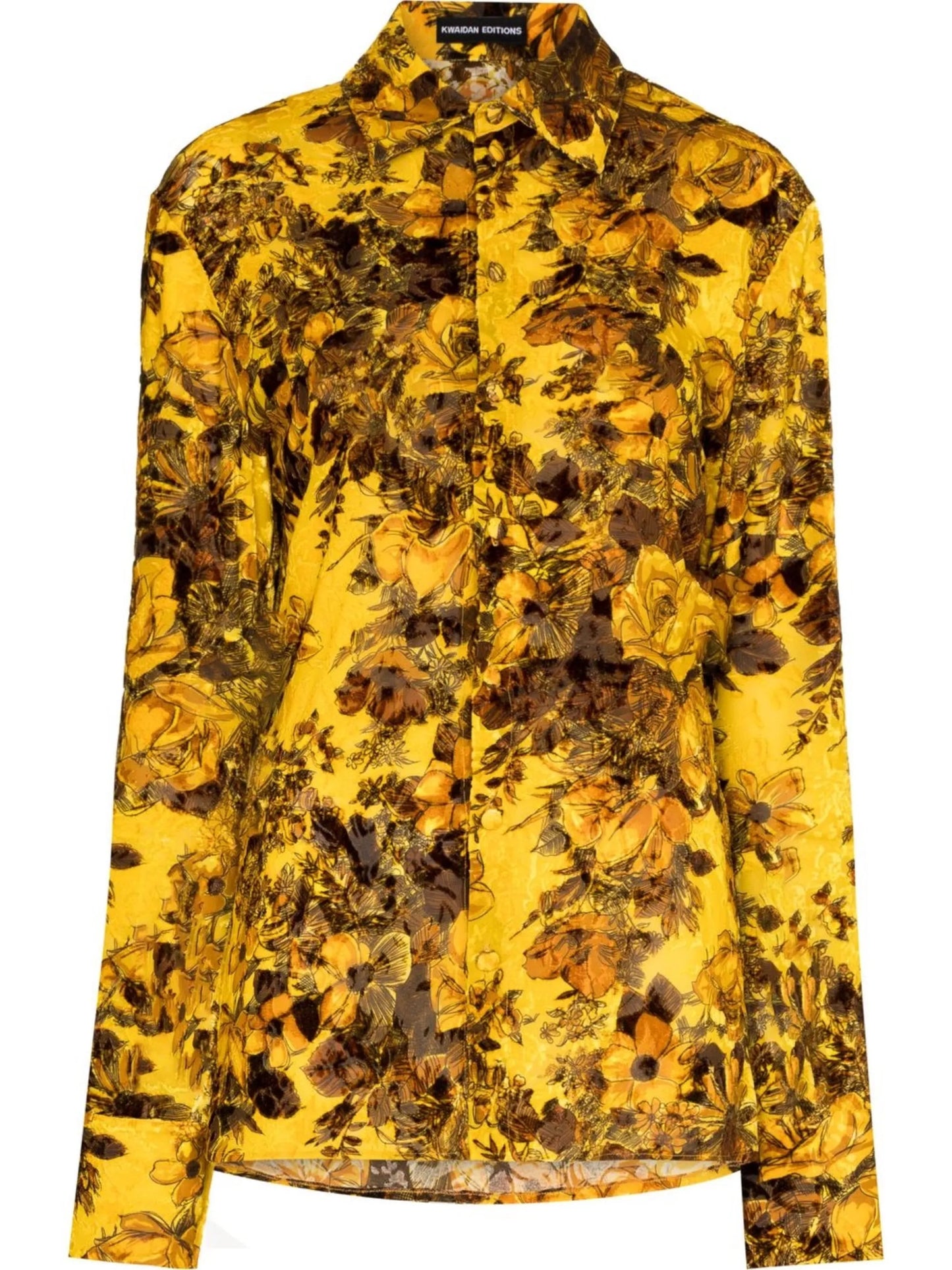 floral-print button-up shirt