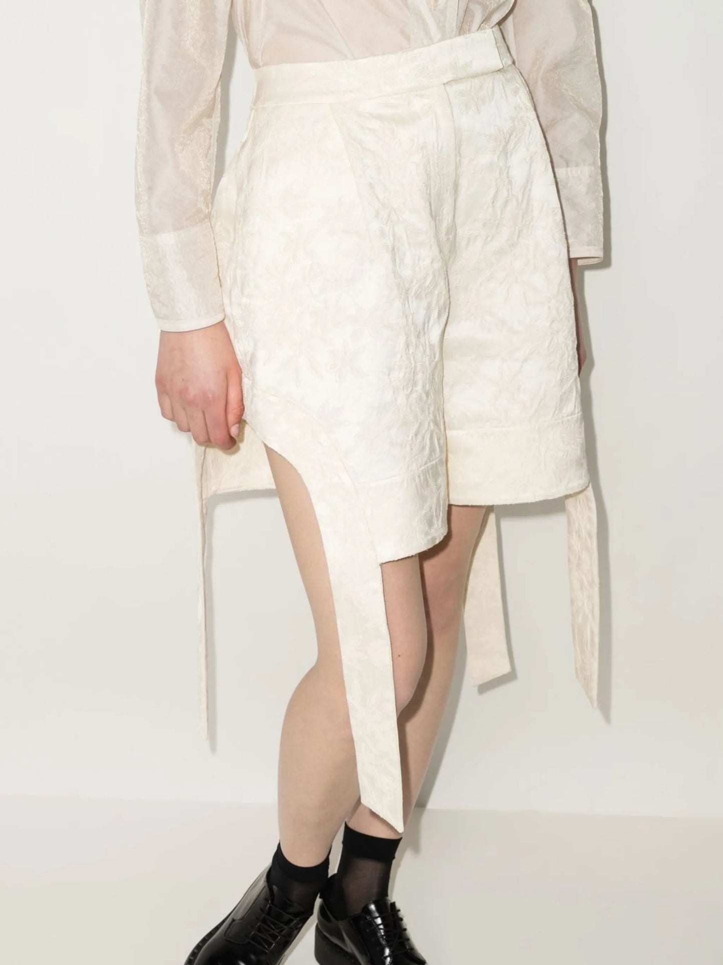 floral-embroidered draped shorts