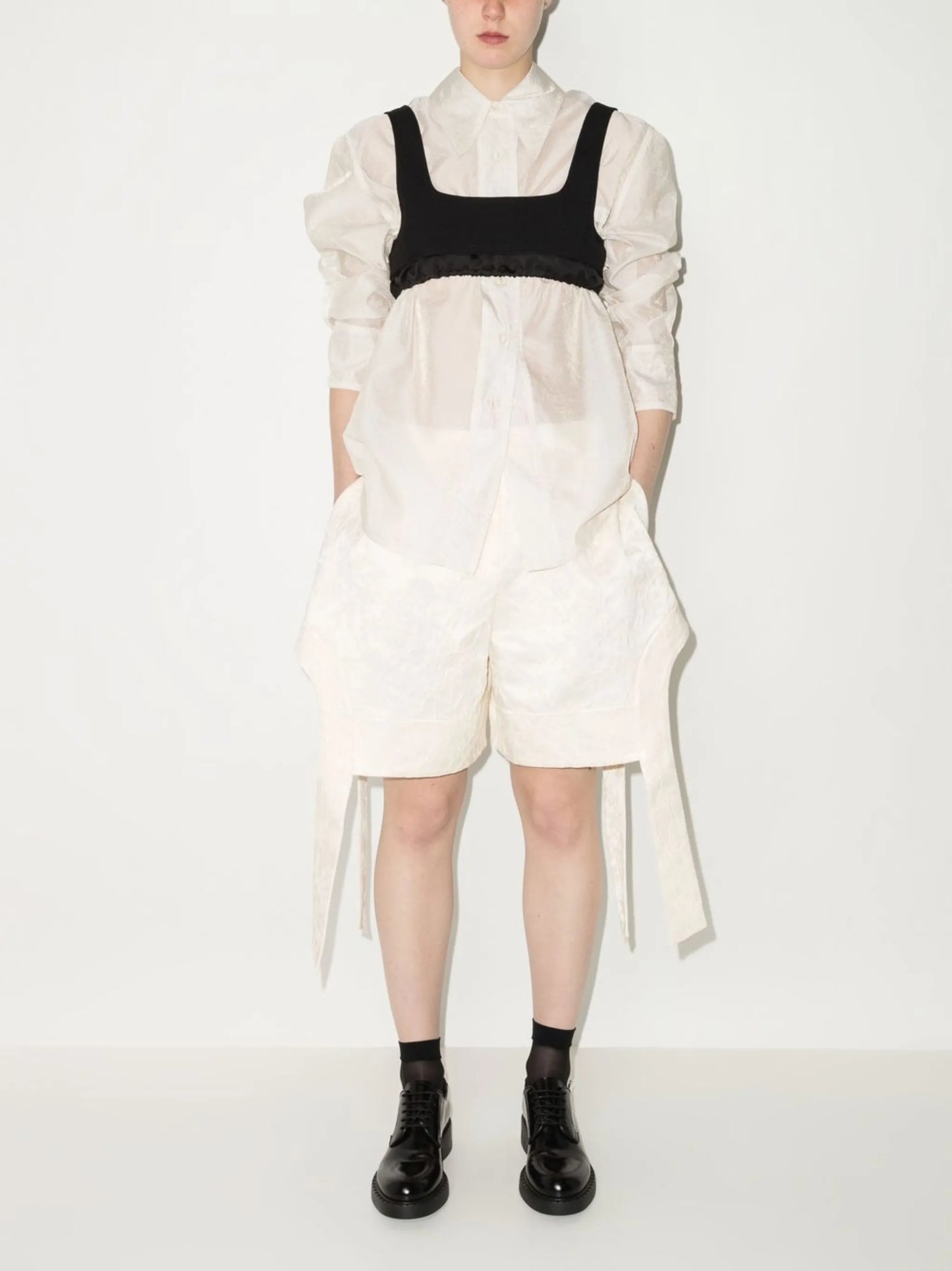 floral-embroidered draped shorts