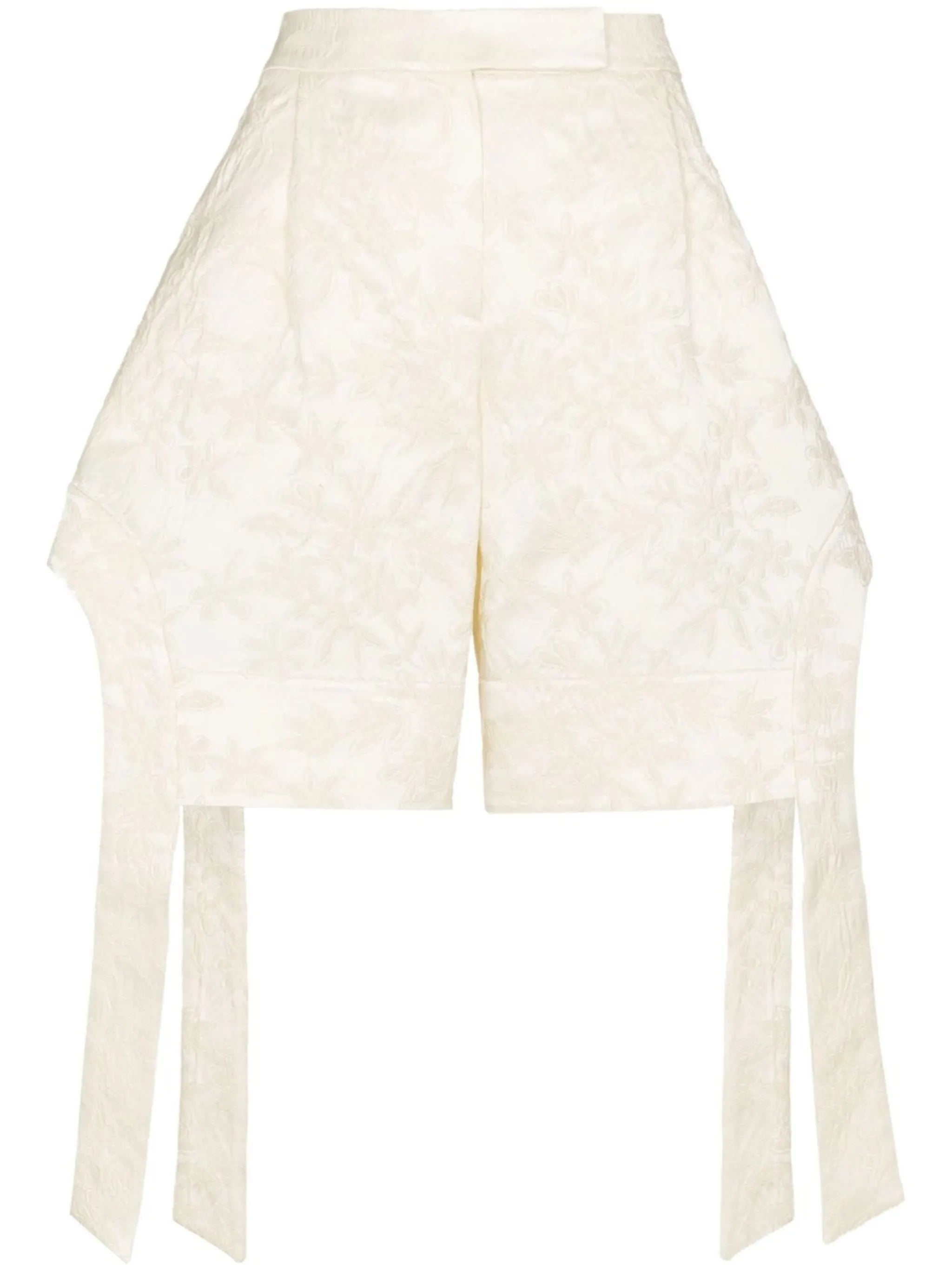 floral-embroidered draped shorts