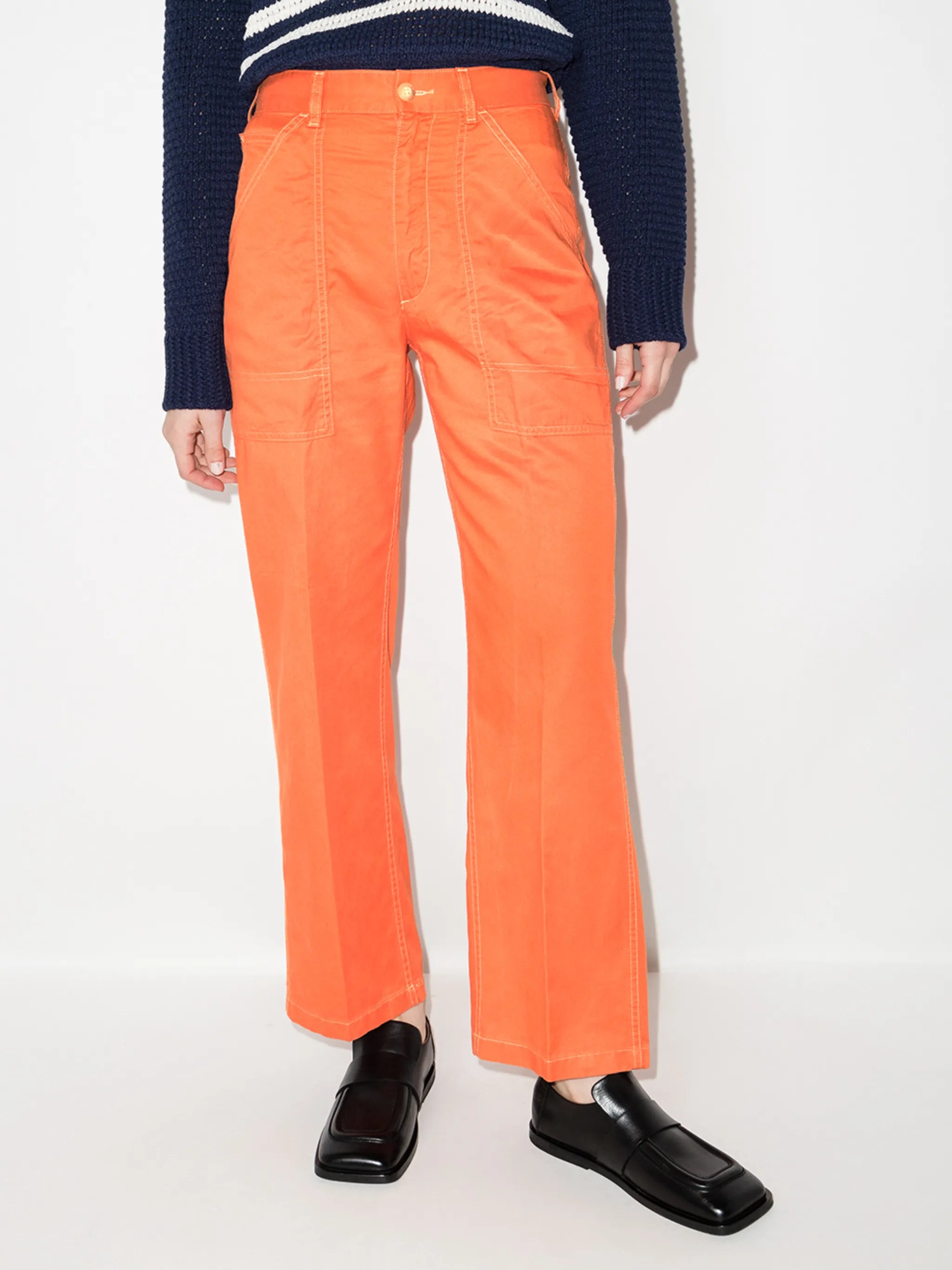 twill straight-leg utility trousers