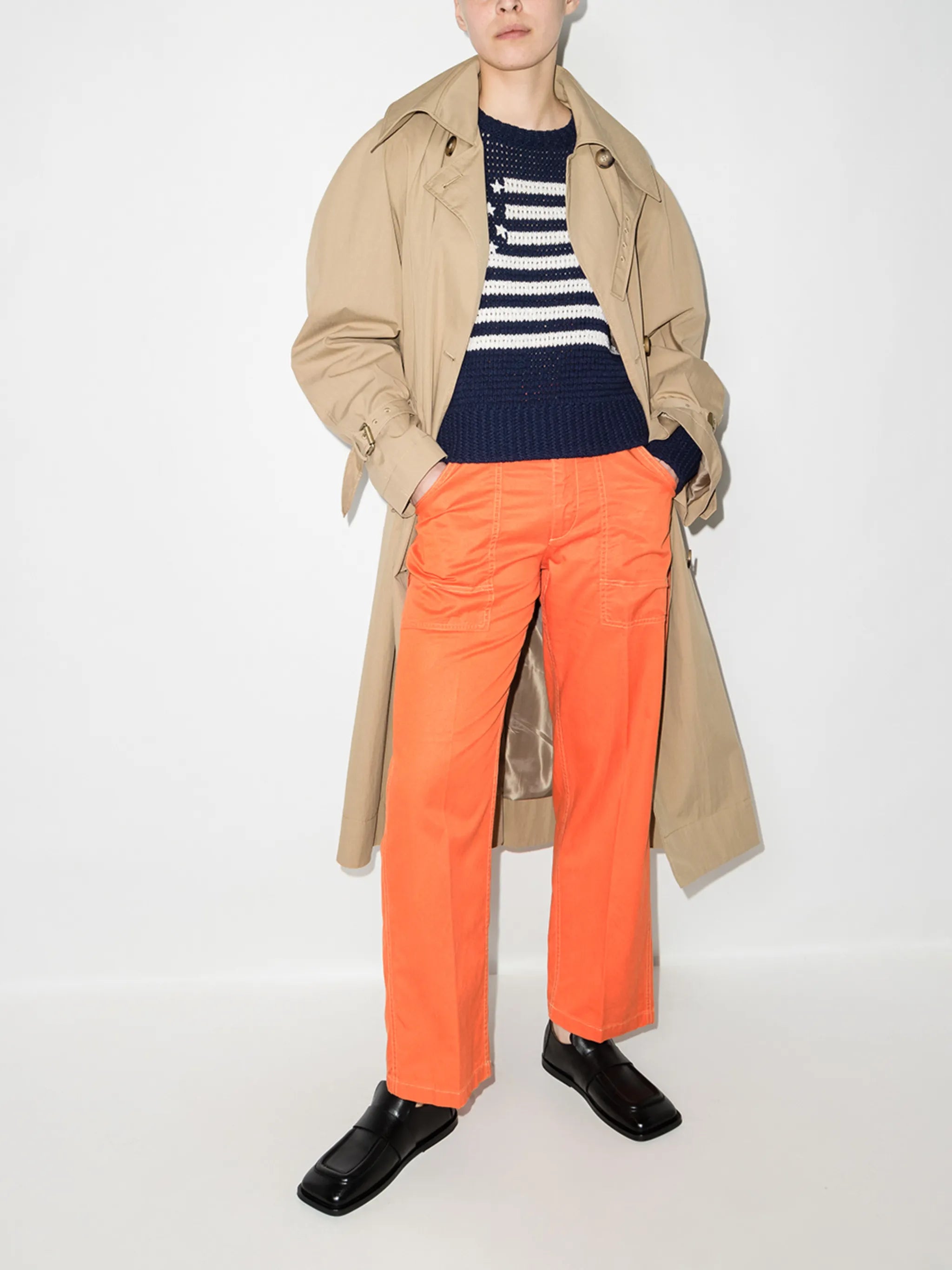twill straight-leg utility trousers