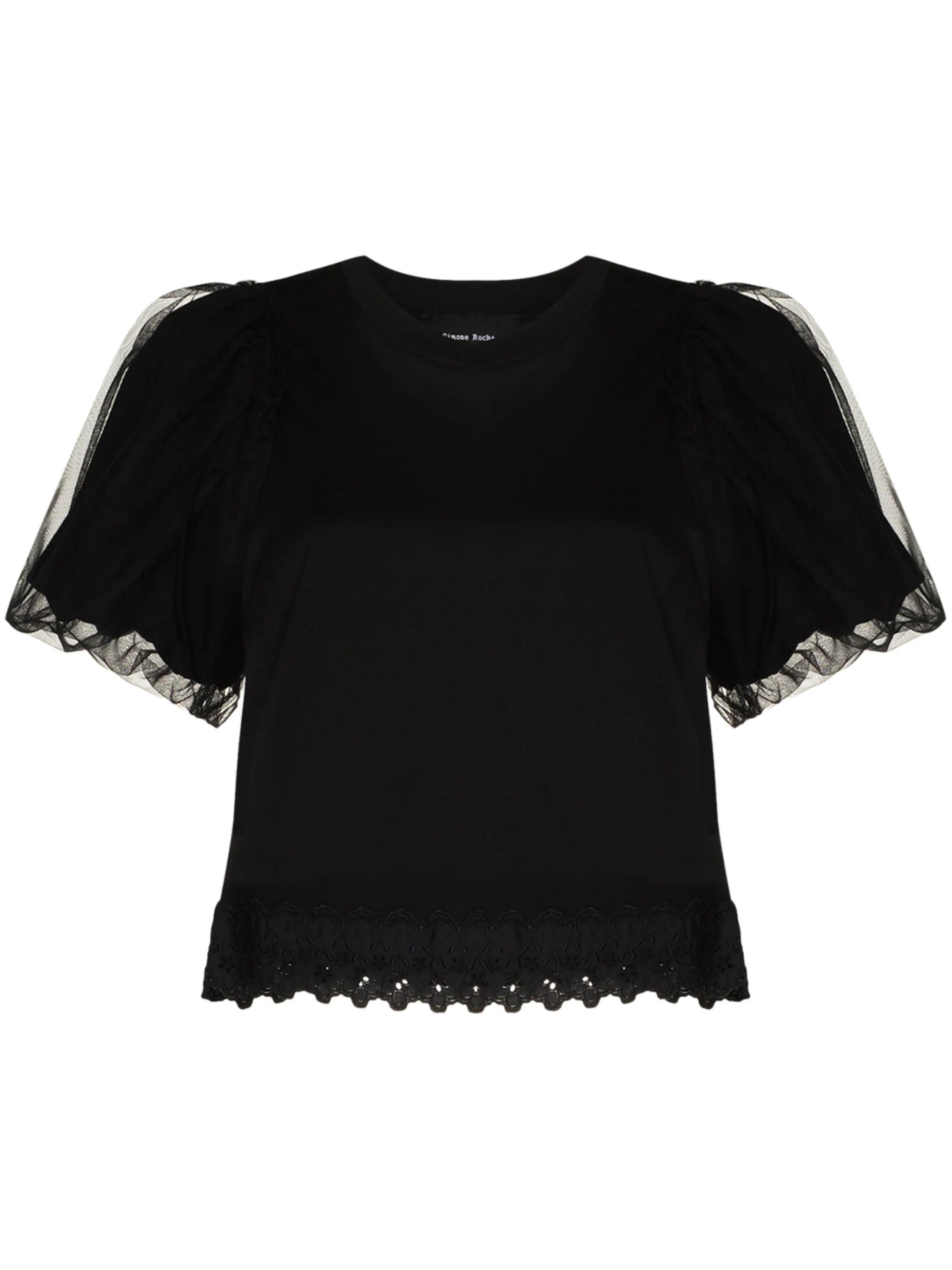 tulle puff-sleeves T-shirt