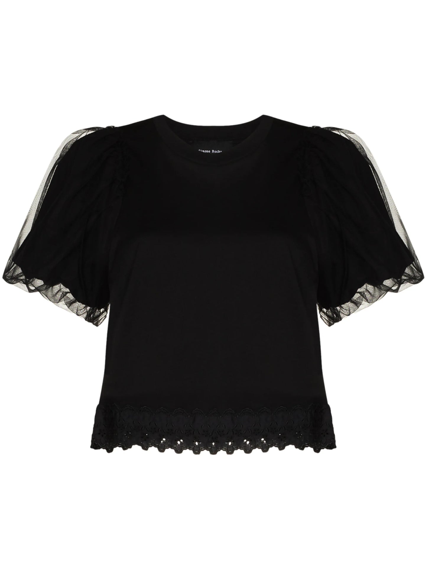 tulle puff-sleeves T-shirt