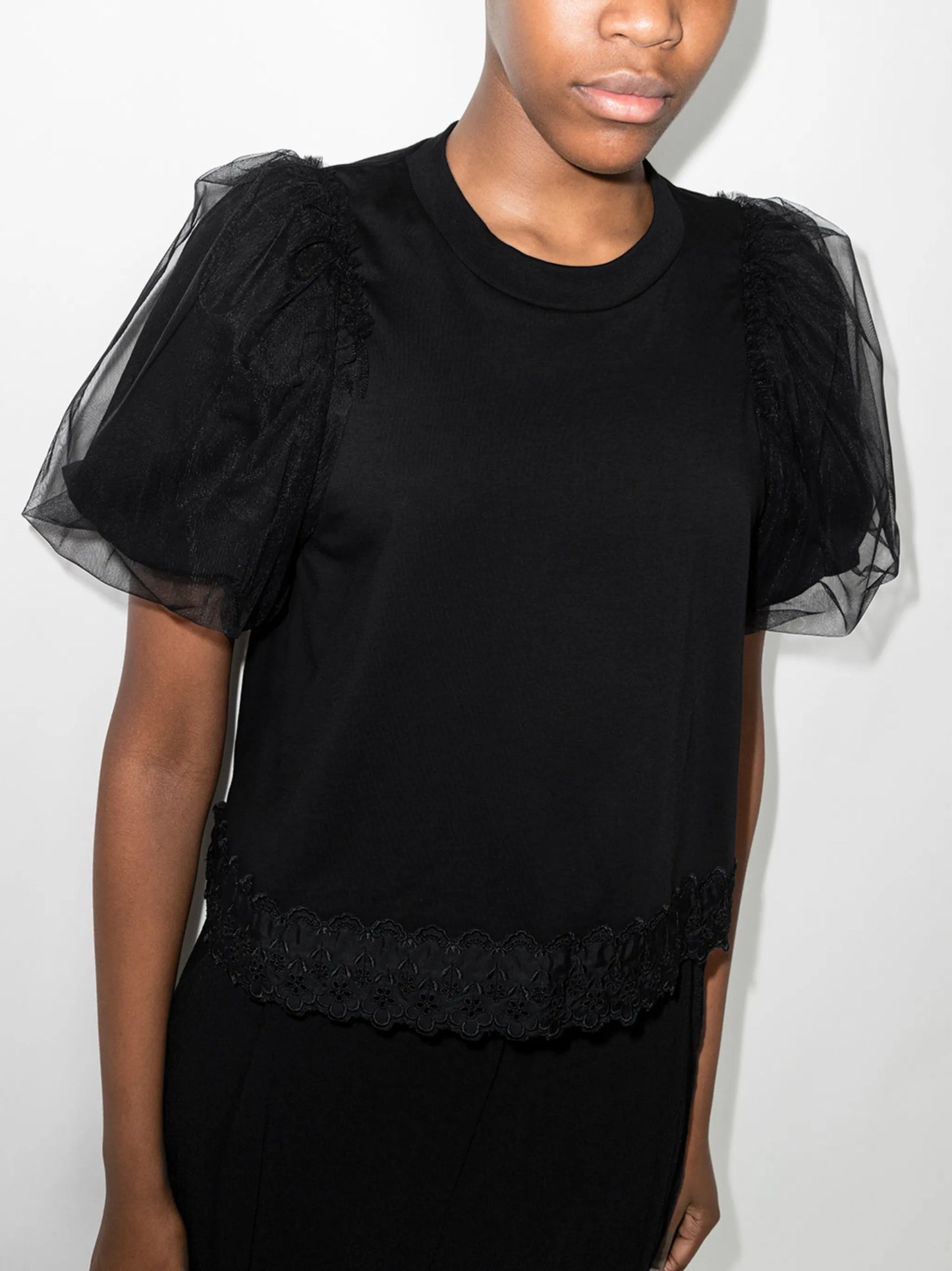 tulle puff-sleeves T-shirt