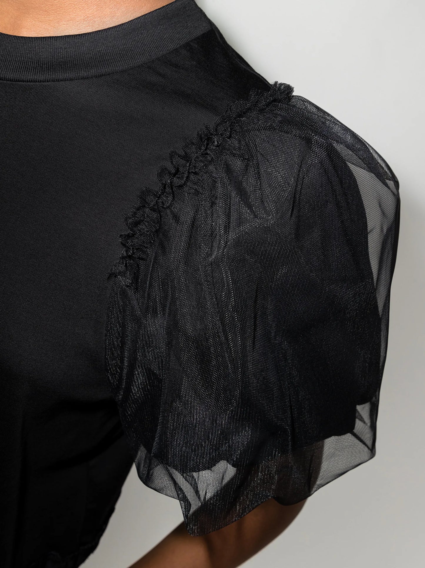 tulle puff-sleeves T-shirt