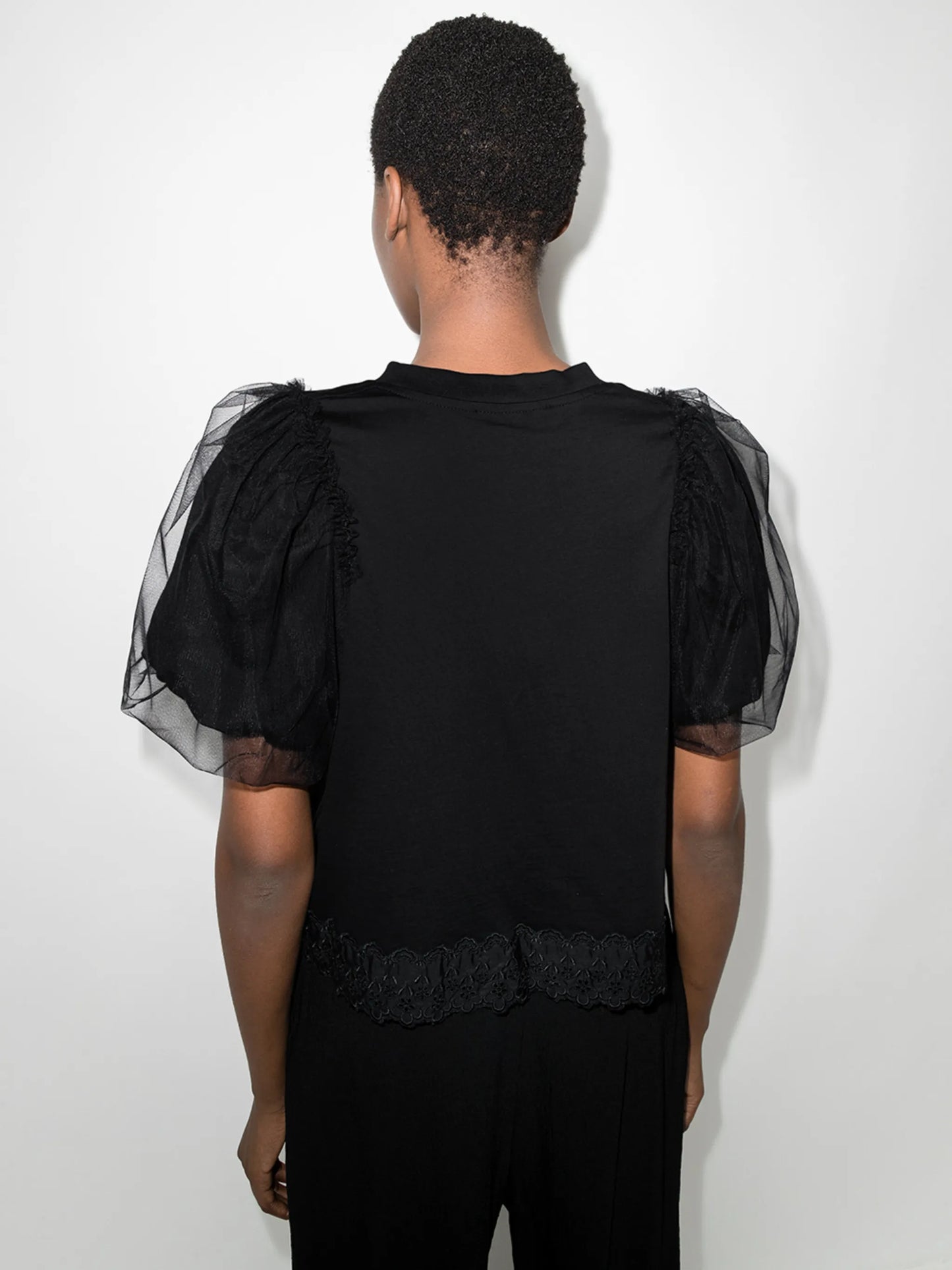 tulle puff-sleeves T-shirt