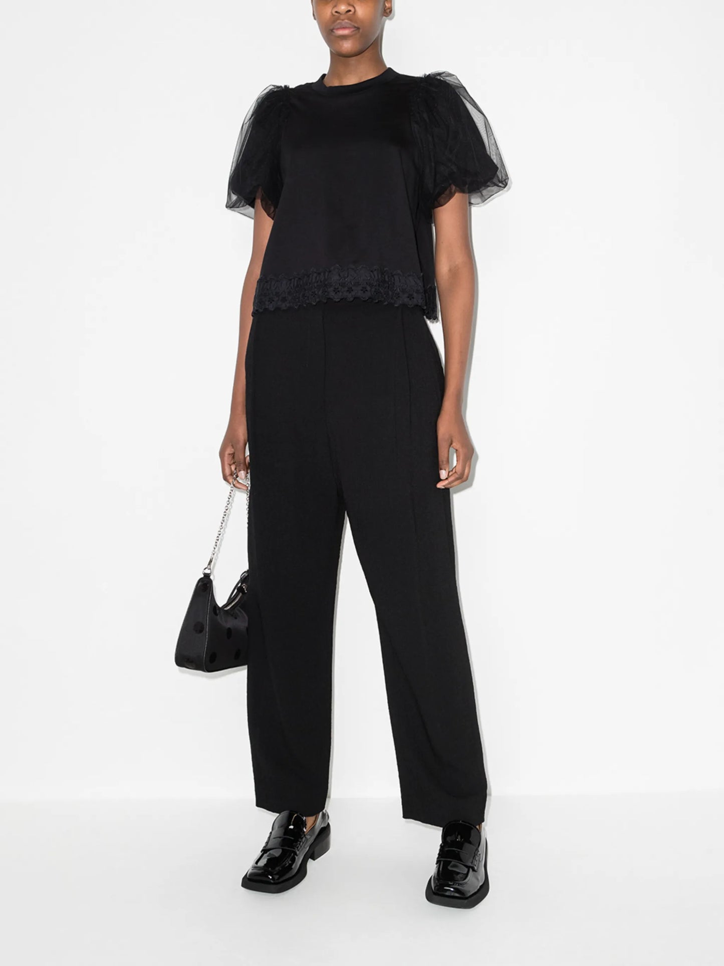 tulle puff-sleeves T-shirt