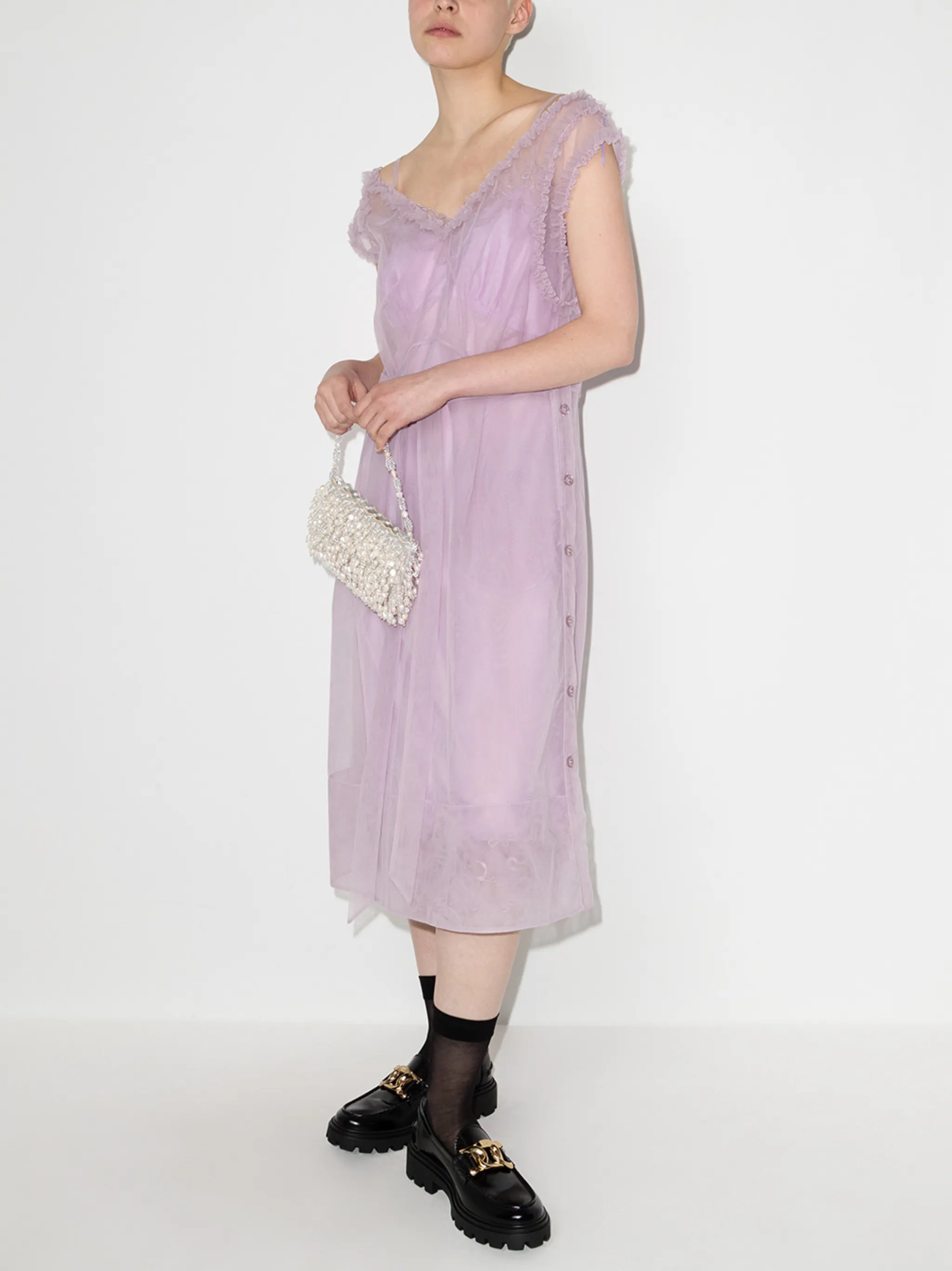 frill-trim off-shoulder dress