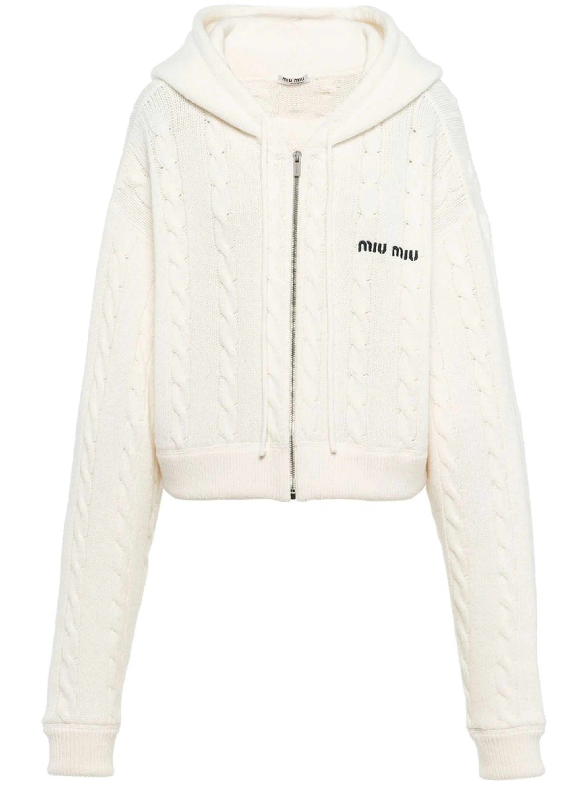 embroidered-logo cable-knit hoodie