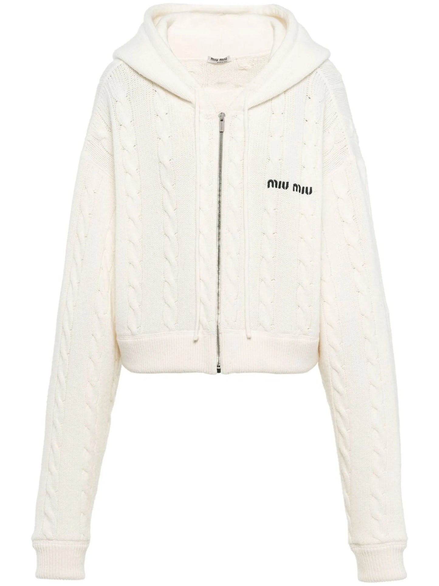 embroidered-logo cable-knit hoodie