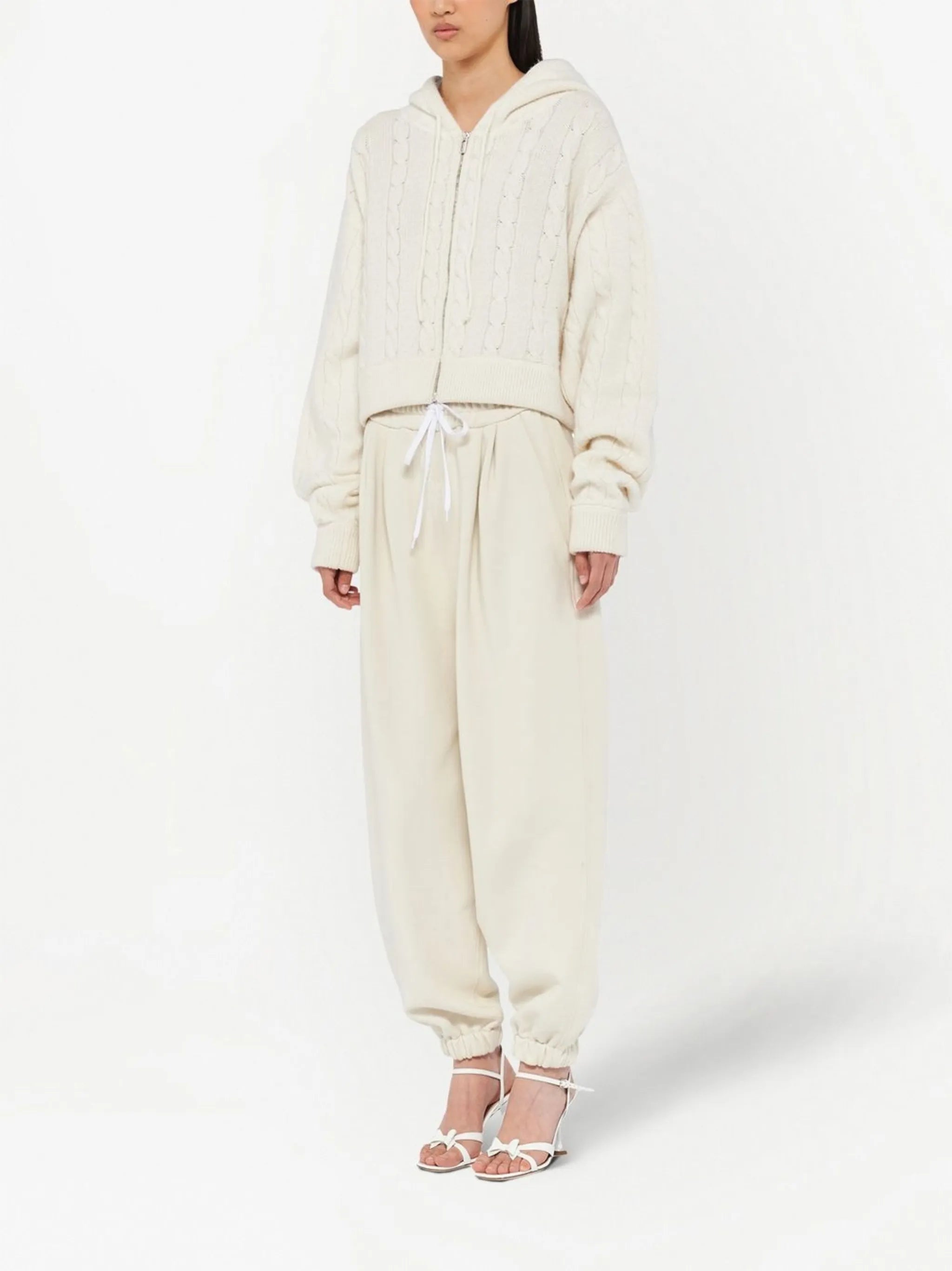 embroidered-logo cable-knit hoodie