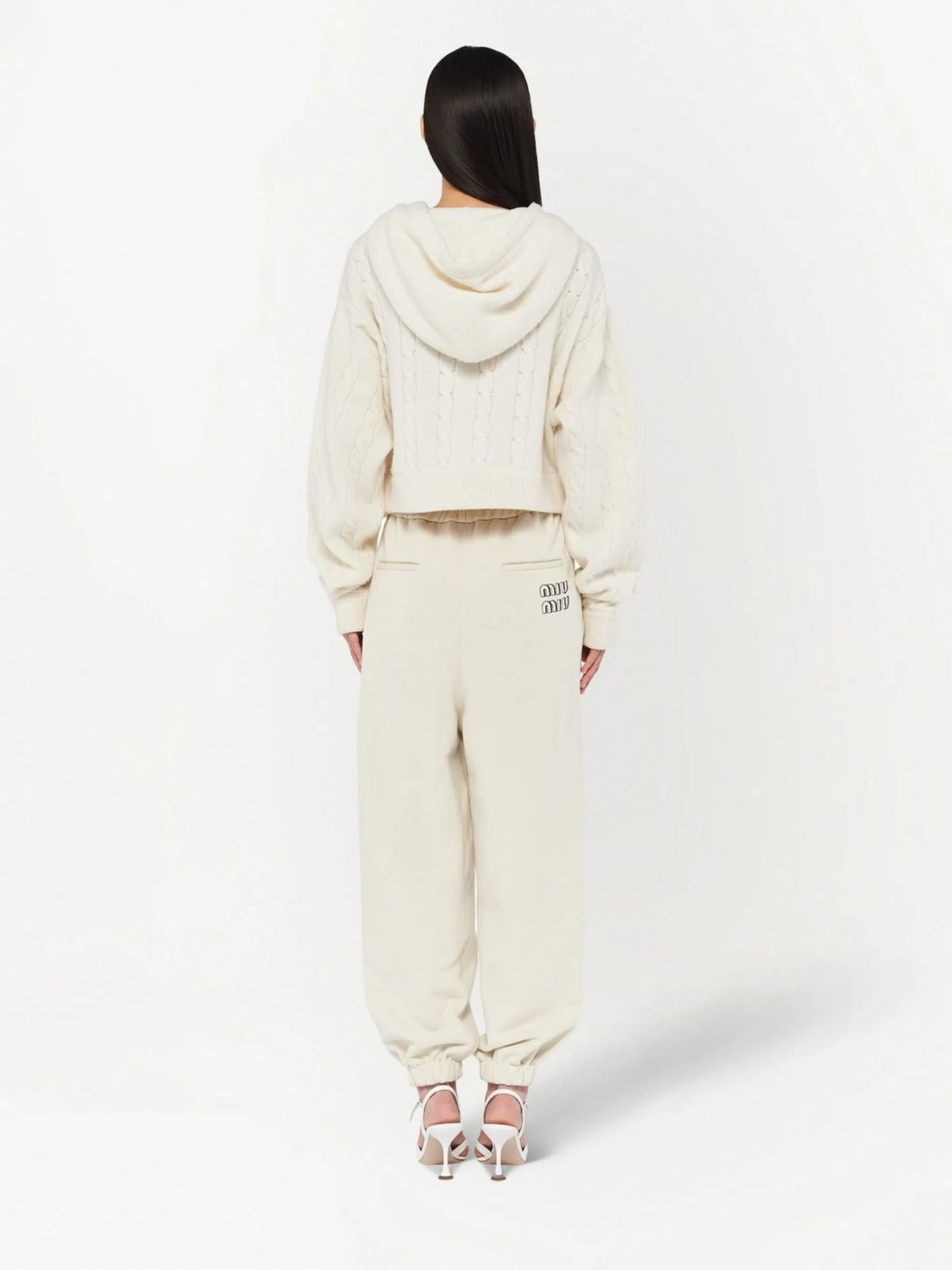 embroidered-logo cable-knit hoodie