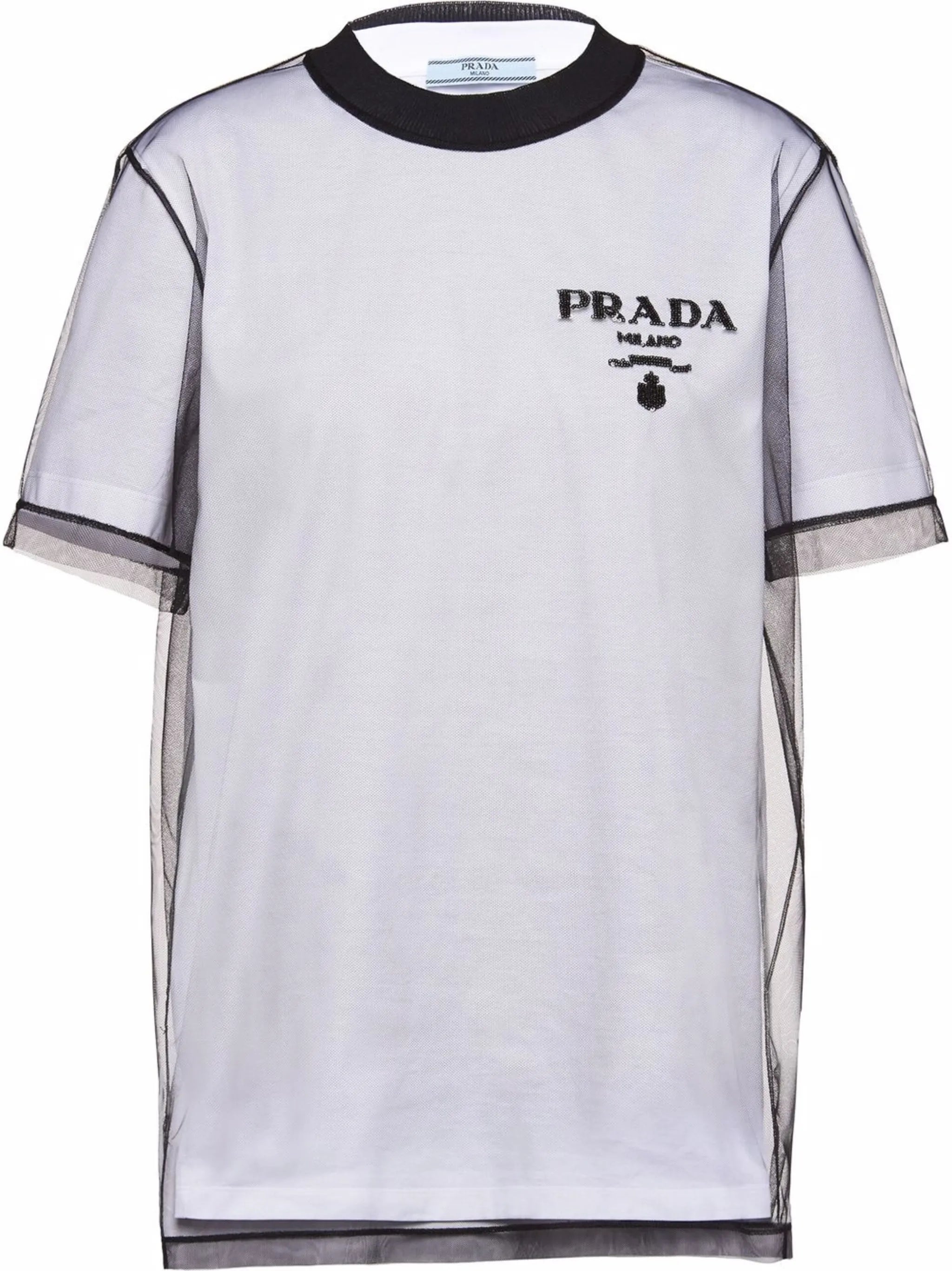 logo-embroidered tulle jersey T-shirt