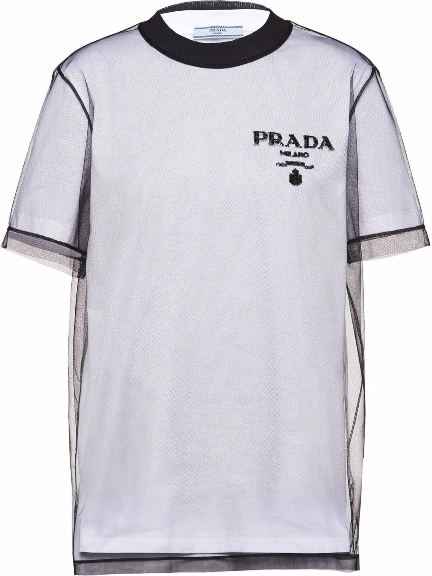 logo-embroidered tulle jersey T-shirt