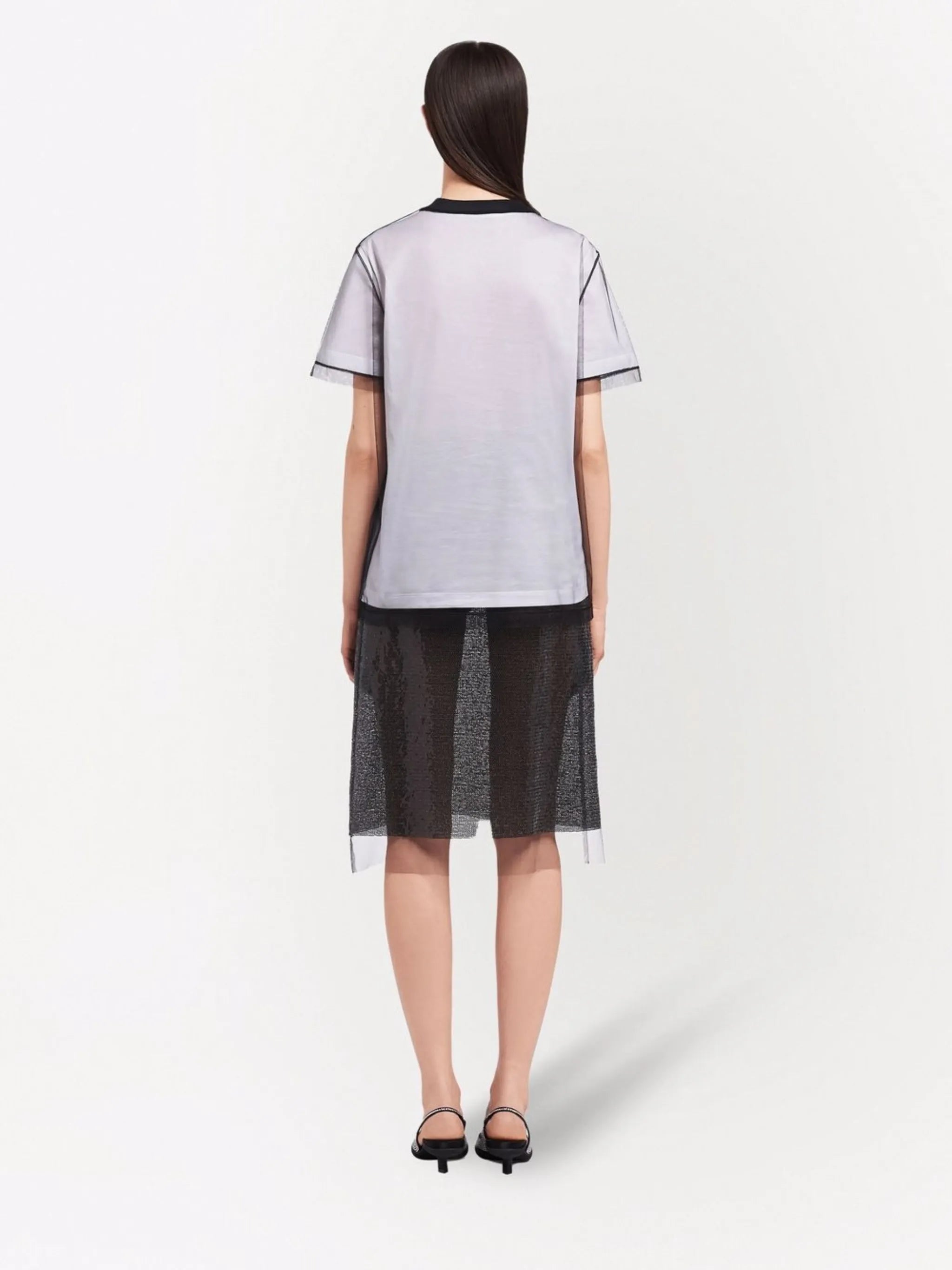 logo-embroidered tulle jersey T-shirt